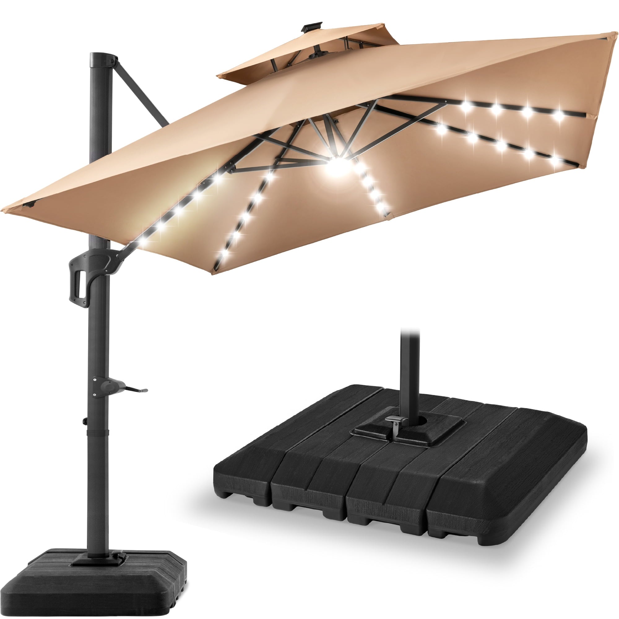 Best Choice Products 12x12ft 2-Tier Square Outdoor Solar LED Cantilever Umbrella w/ 360-Rotating Base   Gray