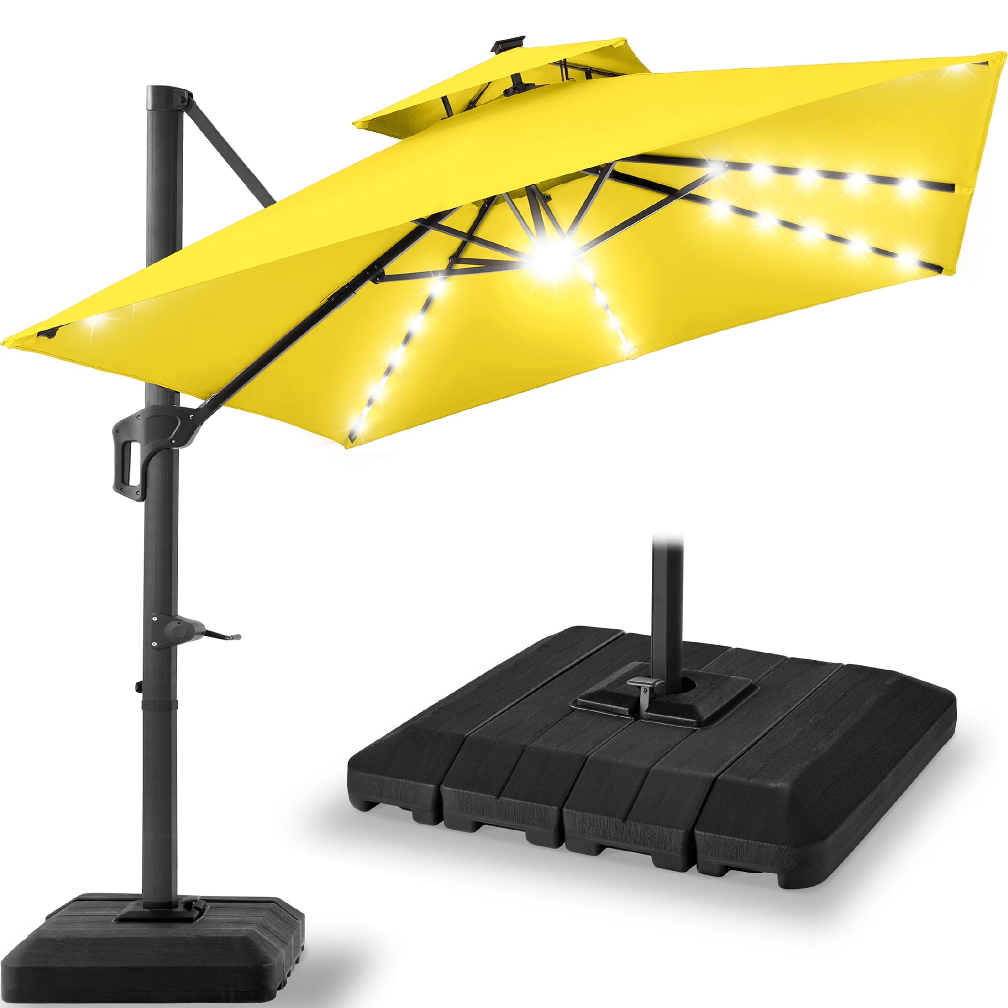 Best Choice Products 12x12ft 2-Tier Square Outdoor Solar LED Cantilever Umbrella w/ 360-Rotating Base   Gray
