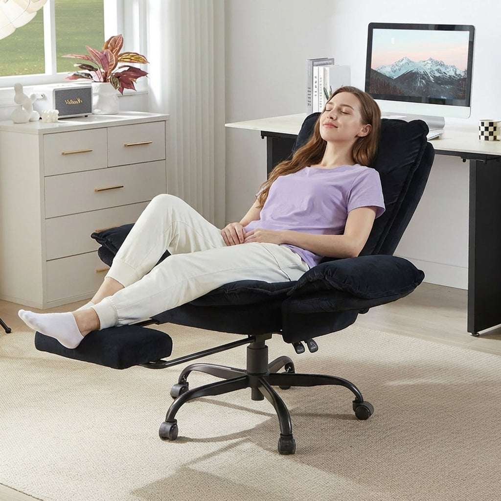 Bestier Big and Tall Executive Office Chair with Flip-up Arms for Adult, Wide Seat Ergonomic Computer Desk Chair,High Back Velvet Comfy Cross-Legged Office Chair with Footrest and Side Pockets, Black