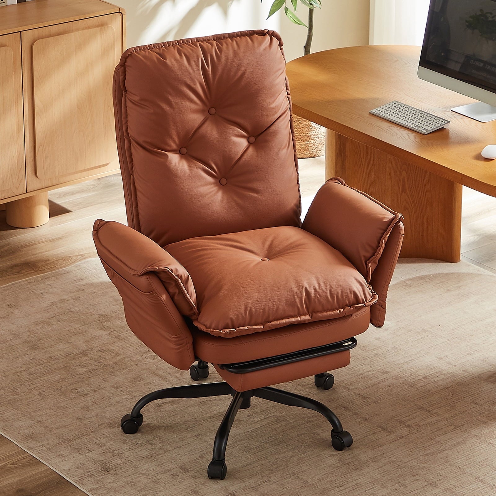 Bestier Big and Tall Executive Office Chair with Flip-up Arms for Adult, Wide Seat Ergonomic Computer Desk Chair,High Back Velvet Comfy Cross-Legged Office Chair with Footrest and Side Pockets, Black