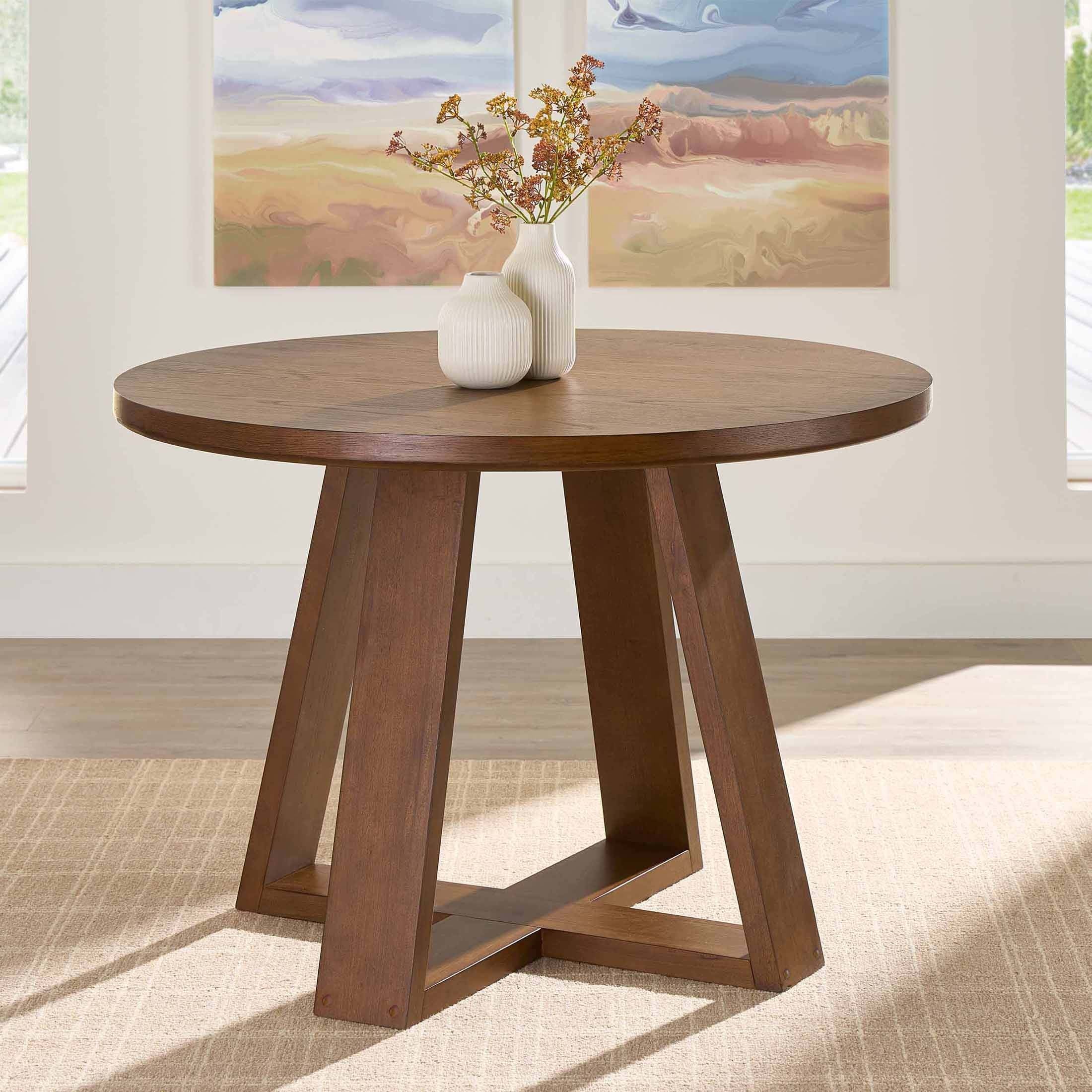 Better Homes & Gardens Ezra 45in Round Wood Dining Table, Walnut Finish
