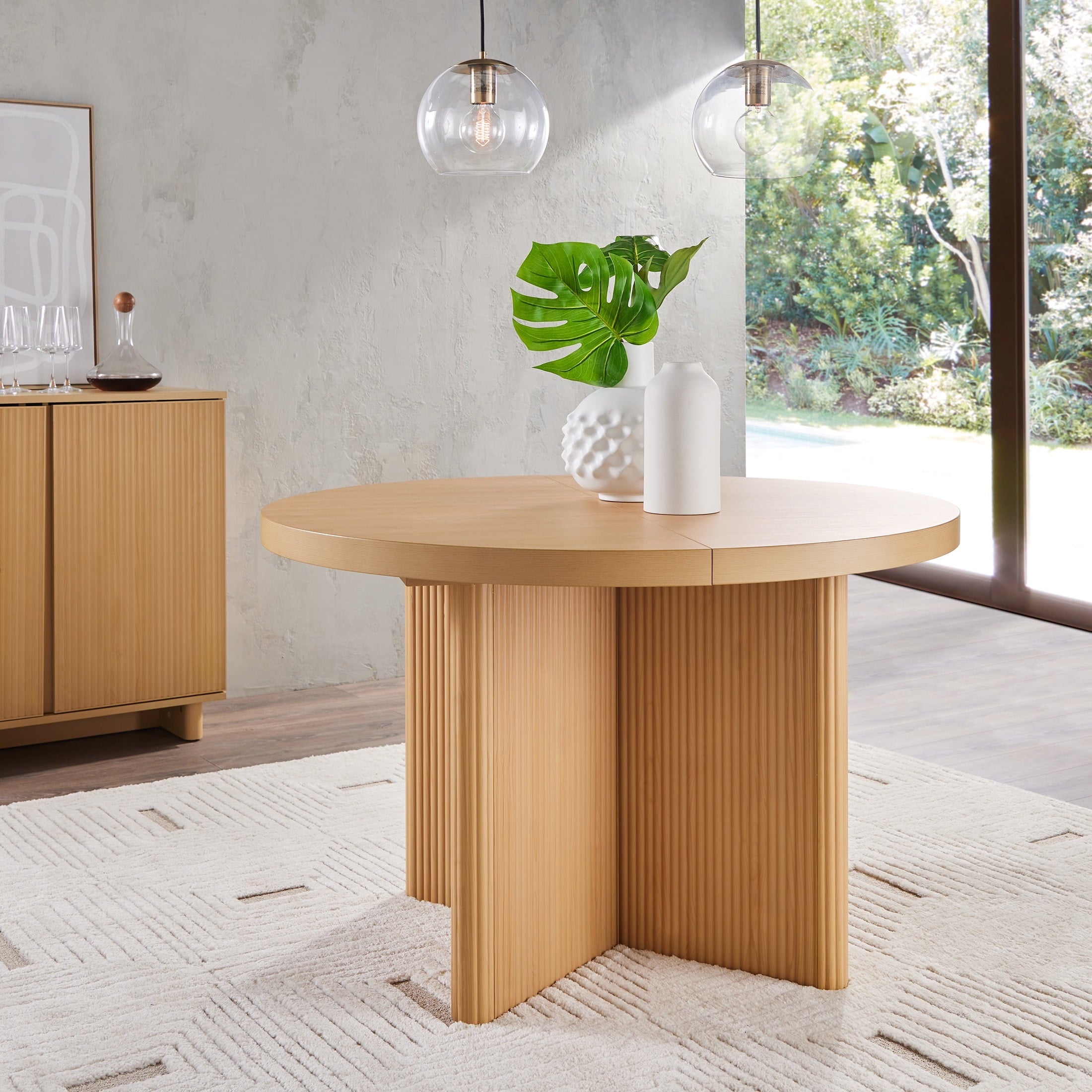 Better Homes & Gardens Lillian Fluted Round Expandable Dining Table, Walnut Finish