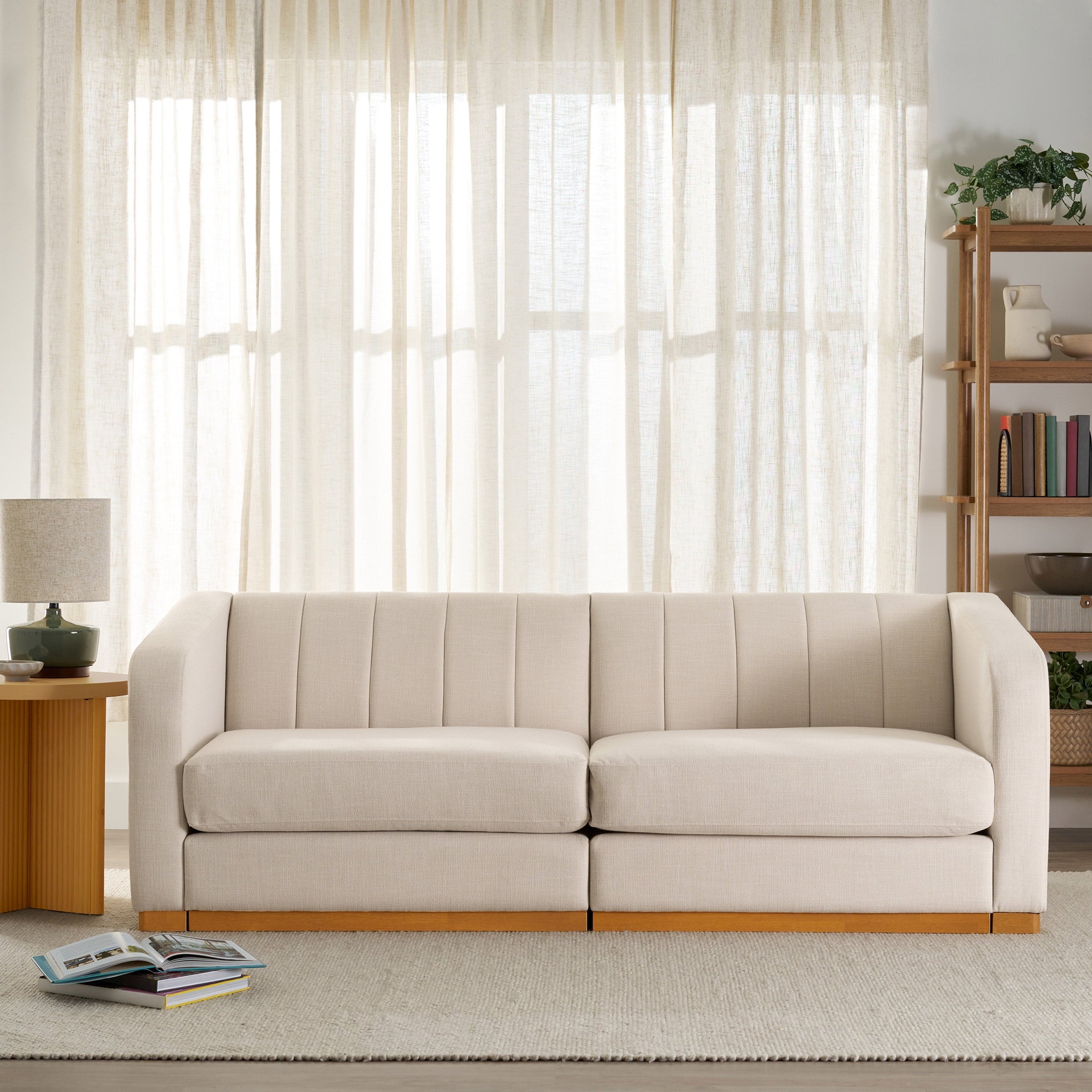 Better Homes & Gardens Lillian Channel Tufted Sofa 83.5 Cream Linen