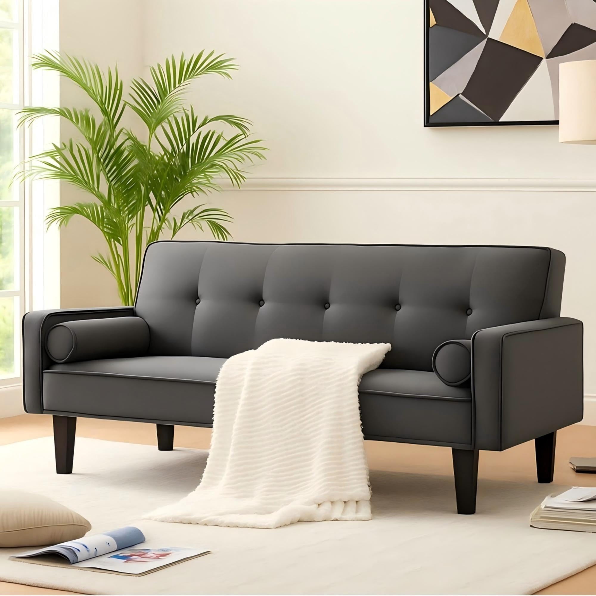 Bianlte 72 Futon Sofa Bed,Upholstered Folding Futon Sofa Couch,Modern Sofa Twin Size Futon Bed with Removable Armrests for Compact Living Space,Apartment,Gray03