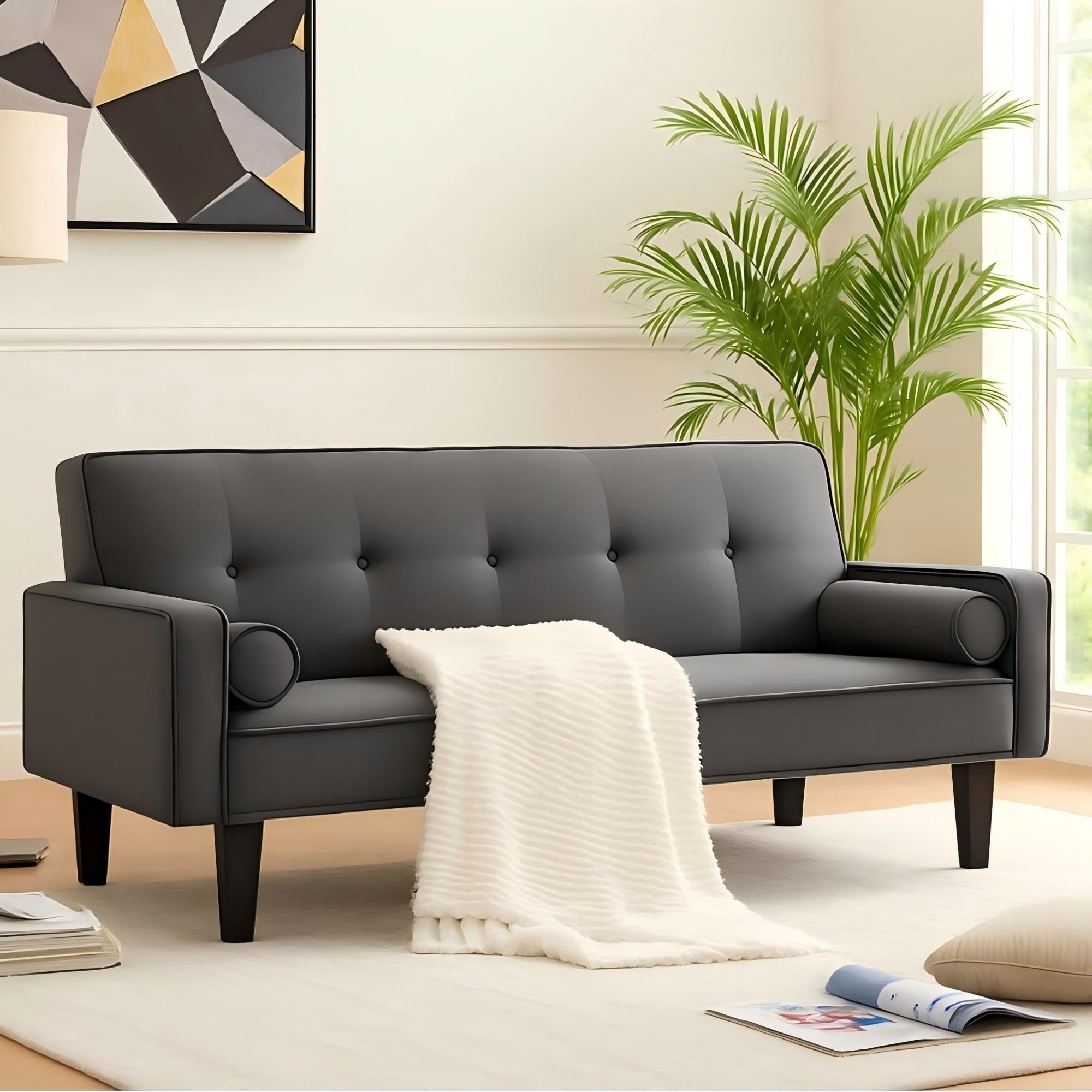Bianlte 72 Futon Sofa Bed,Upholstered Folding Futon Sofa Couch,Modern Sofa Twin Size Futon Bed with Removable Armrests for Compact Living Space,Apartment,Gray03