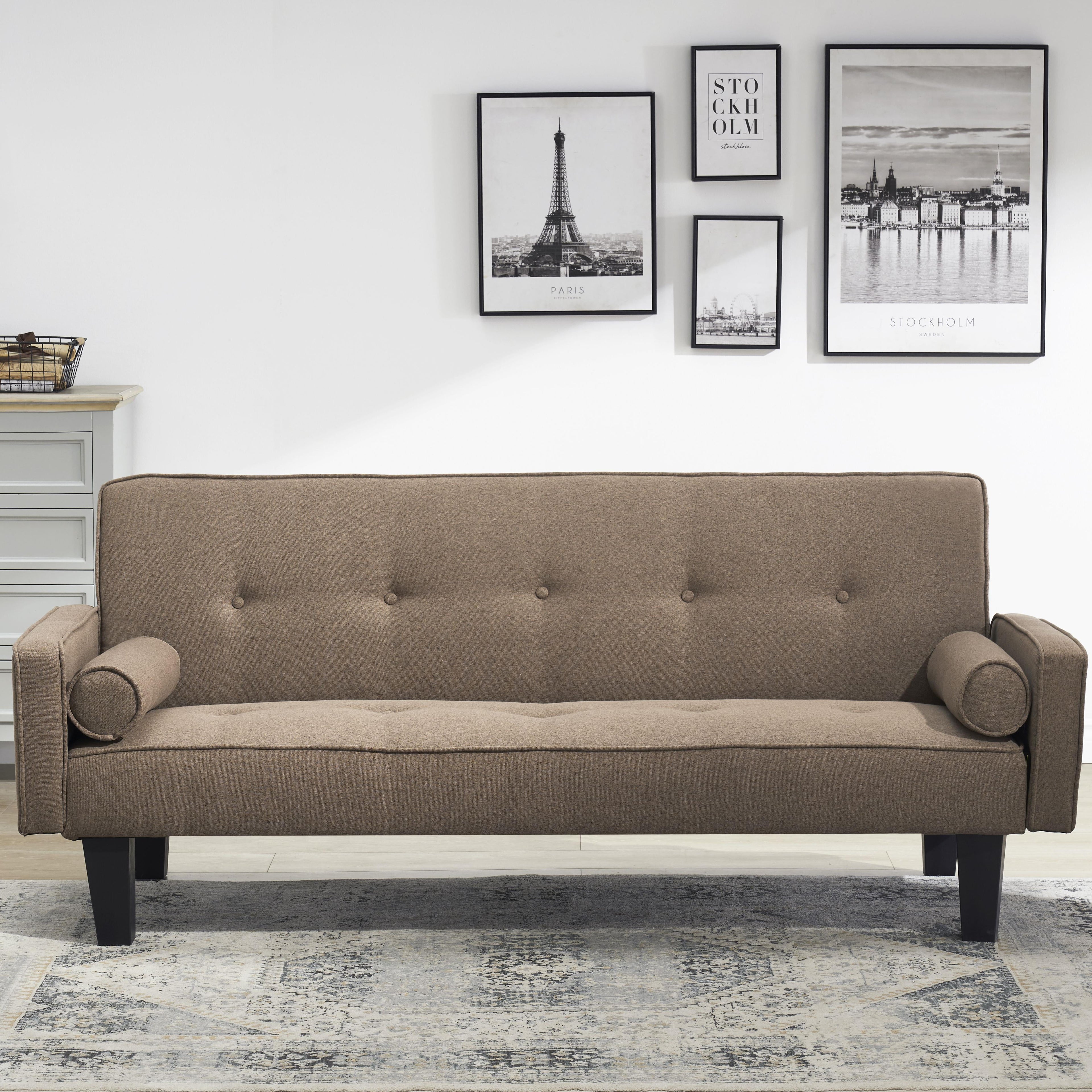 Bianlte 72 Futon Sofa Bed,Upholstered Folding Futon Sofa Couch,Modern Sofa Twin Size Futon Bed with Removable Armrests for Compact Living Space,Apartment,Gray03