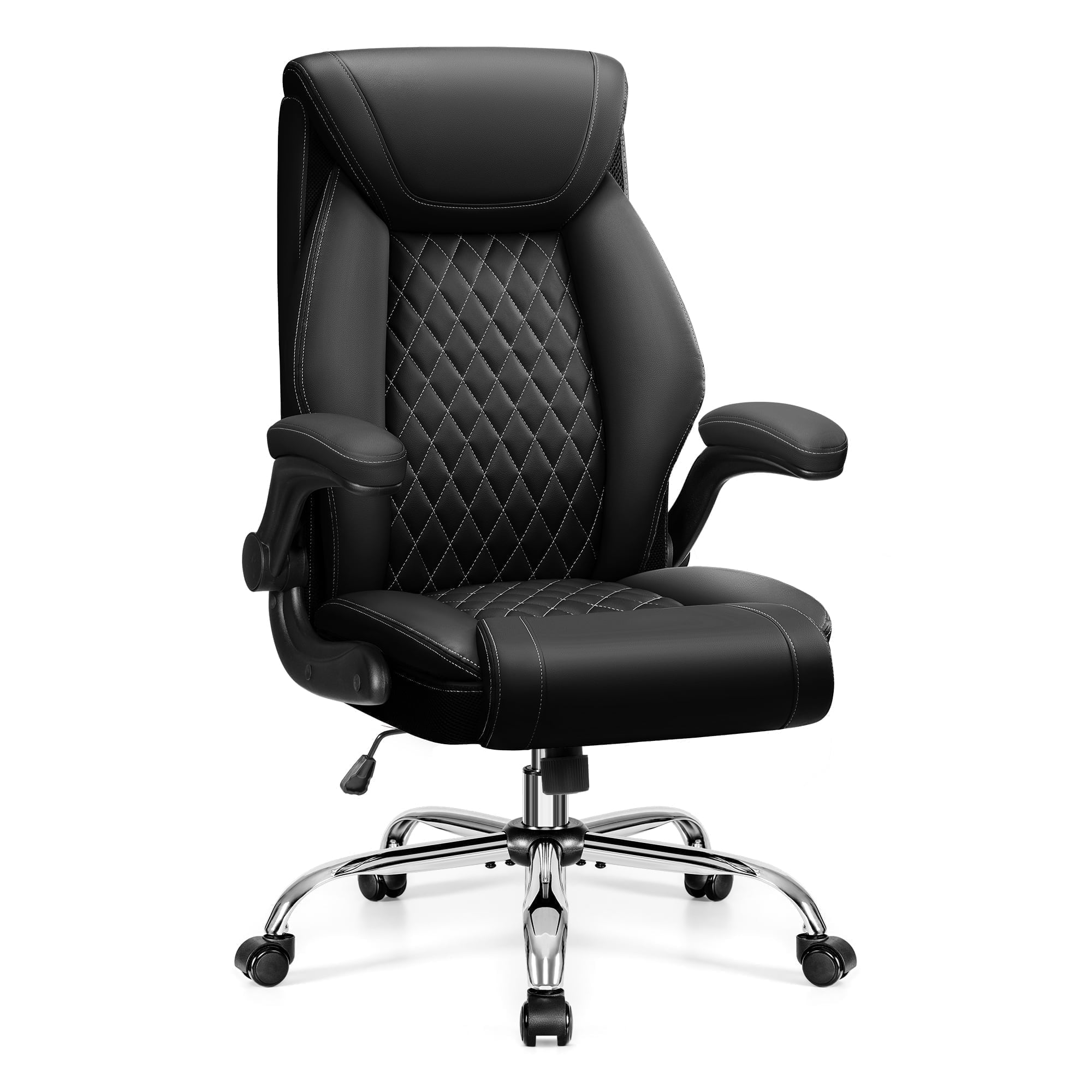 FASTES Ergonomic Office Chair, Big and Tall Leather Desk Chair with Footrest and Lumbar Support, 2-Position Reclining Executive Computer Chair, Black
