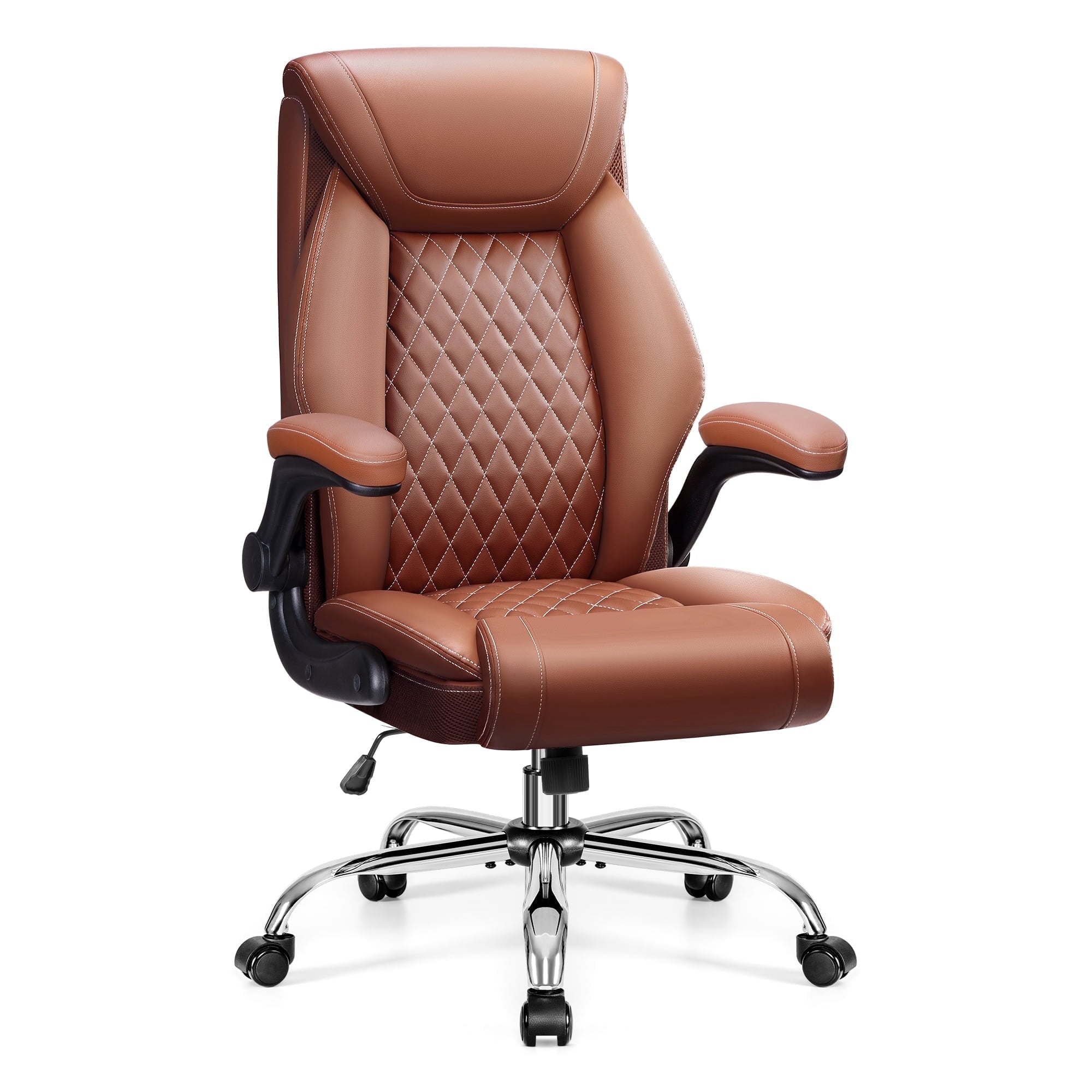 FASTES Ergonomic Office Chair, Big and Tall Leather Desk Chair with Footrest and Lumbar Support, 2-Position Reclining Executive Computer Chair, Black