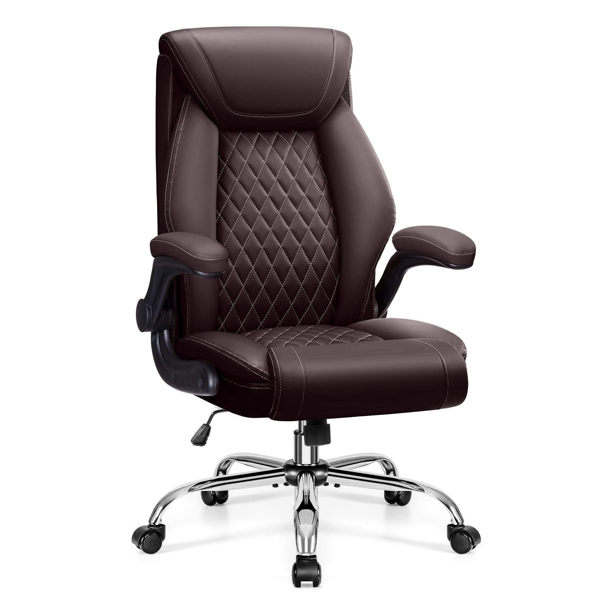 FASTES Ergonomic Office Chair, Big and Tall Leather Desk Chair with Footrest and Lumbar Support, 2-Position Reclining Executive Computer Chair, Black