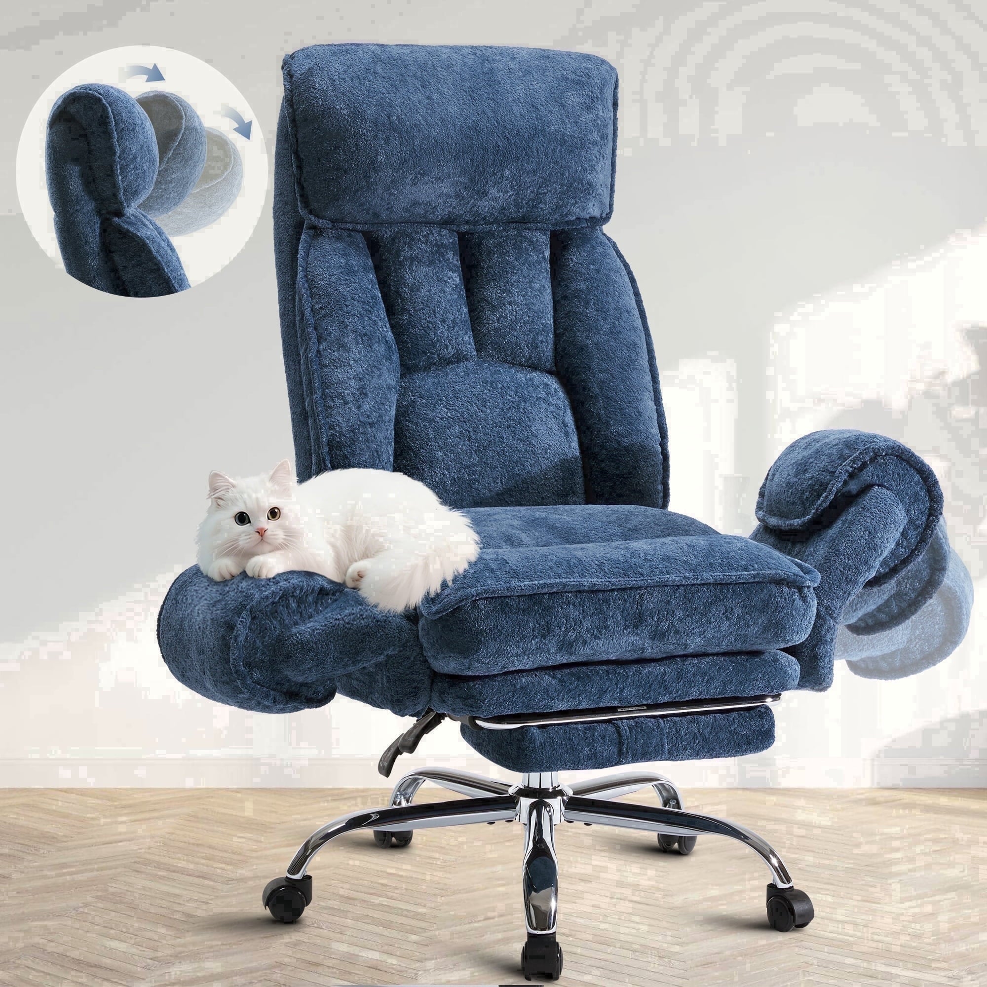 Big and Tall Executive Office Chair with Adjuatable Armrests and Headrest, Ergonomic Reclining High Back Criss Cross Chair , Office Chair with Footrest,Blue
