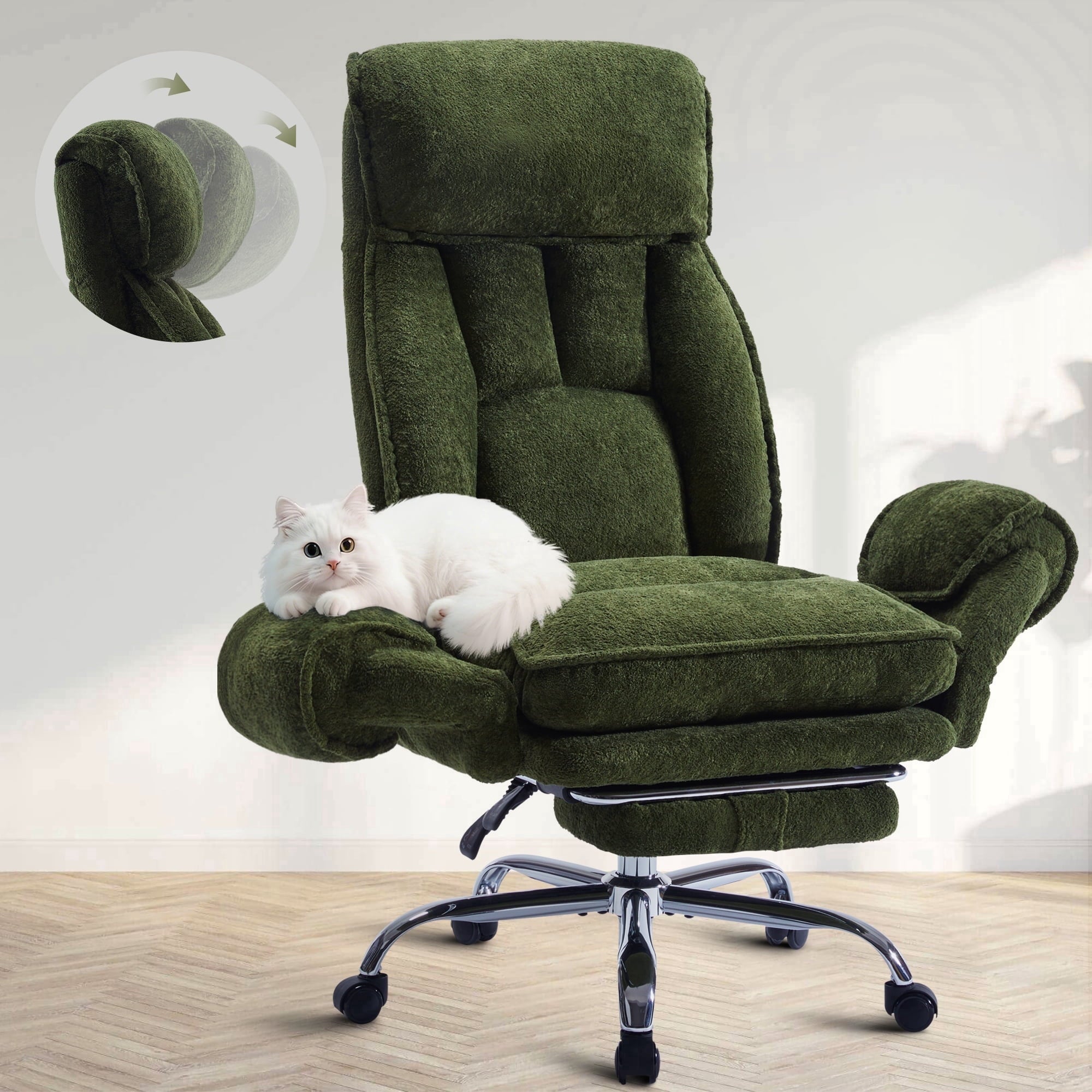 Big and Tall Executive Office Chair with Adjuatable Armrests and Headrest, Ergonomic Reclining High Back Criss Cross Chair , Office Chair with Footrest,Blue
