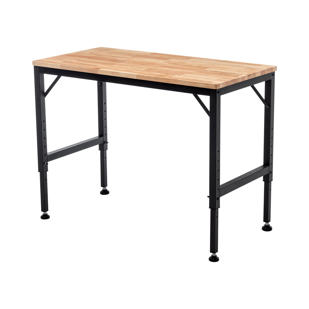 Black Metal & Wood 48 in Heavy-Duty Adjustable Workbench for Garage - 2000+ Lbs Capacity