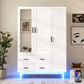 Blotout 70 Armoire Wardrobe Closet with Mirror & LED Lights, LED White Louver Door Wardrobe Armoire with 3 Drawers & Hanging Rods, Large 3 Doors Armoire Storage with Multi-Layer Shelves