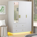 Blotout 70 Armoire Wardrobe Closet with Mirror, LED Wardrobe Armoire with 2 Drawers, 3 Door Wood Armoire Storage with Hanging Rods and Multi-Layer Shelves