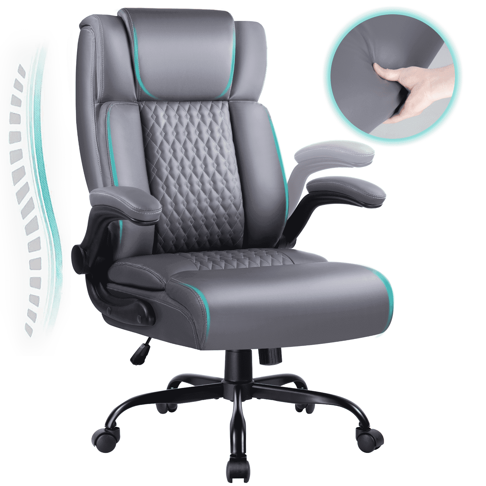 BOSSIN 400lbs Executive Office Chair with Foot Rest, Ergonomic Heavy Duty Big and Tall Desk Chair with Adjustable Headrest, High Back PU Leather Comfy Computer Chair