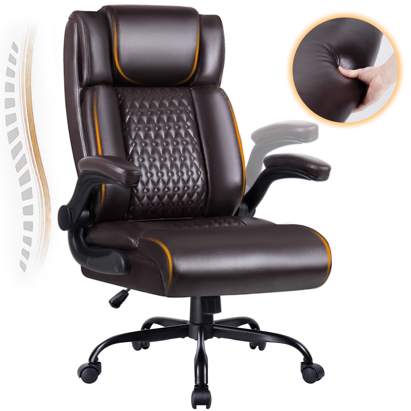 BOSSIN 400lbs Executive Office Chair with Foot Rest, Ergonomic Heavy Duty Big and Tall Desk Chair with Adjustable Headrest, High Back PU Leather Comfy Computer Chair