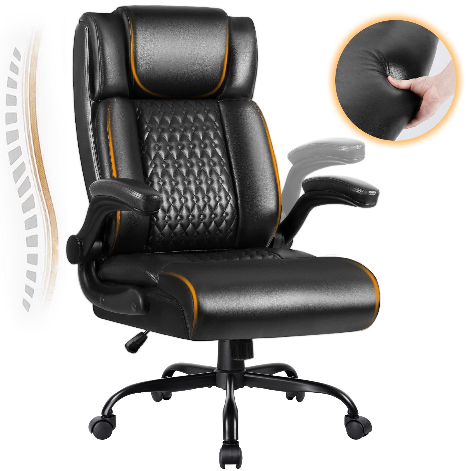 BOSSIN 400lbs Executive Office Chair with Foot Rest, Ergonomic Heavy Duty Big and Tall Desk Chair with Adjustable Headrest, High Back PU Leather Comfy Computer Chair