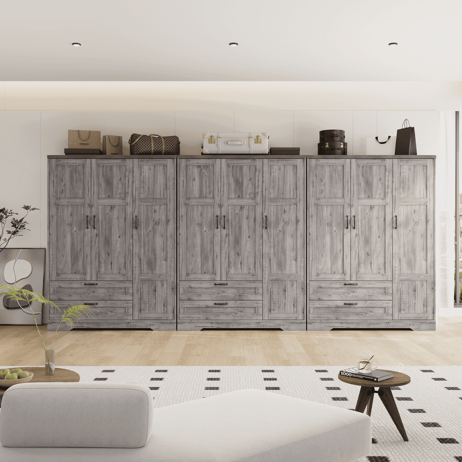 Brafabhome 71H Armoire Wardrobe Closet with 2 Drawers, Farmhouse 2 Doors Armoire Cabinet with Hanging Rod, Modern Freestanding Wardrobe Clothes Cabinet for Bedroom | Gray