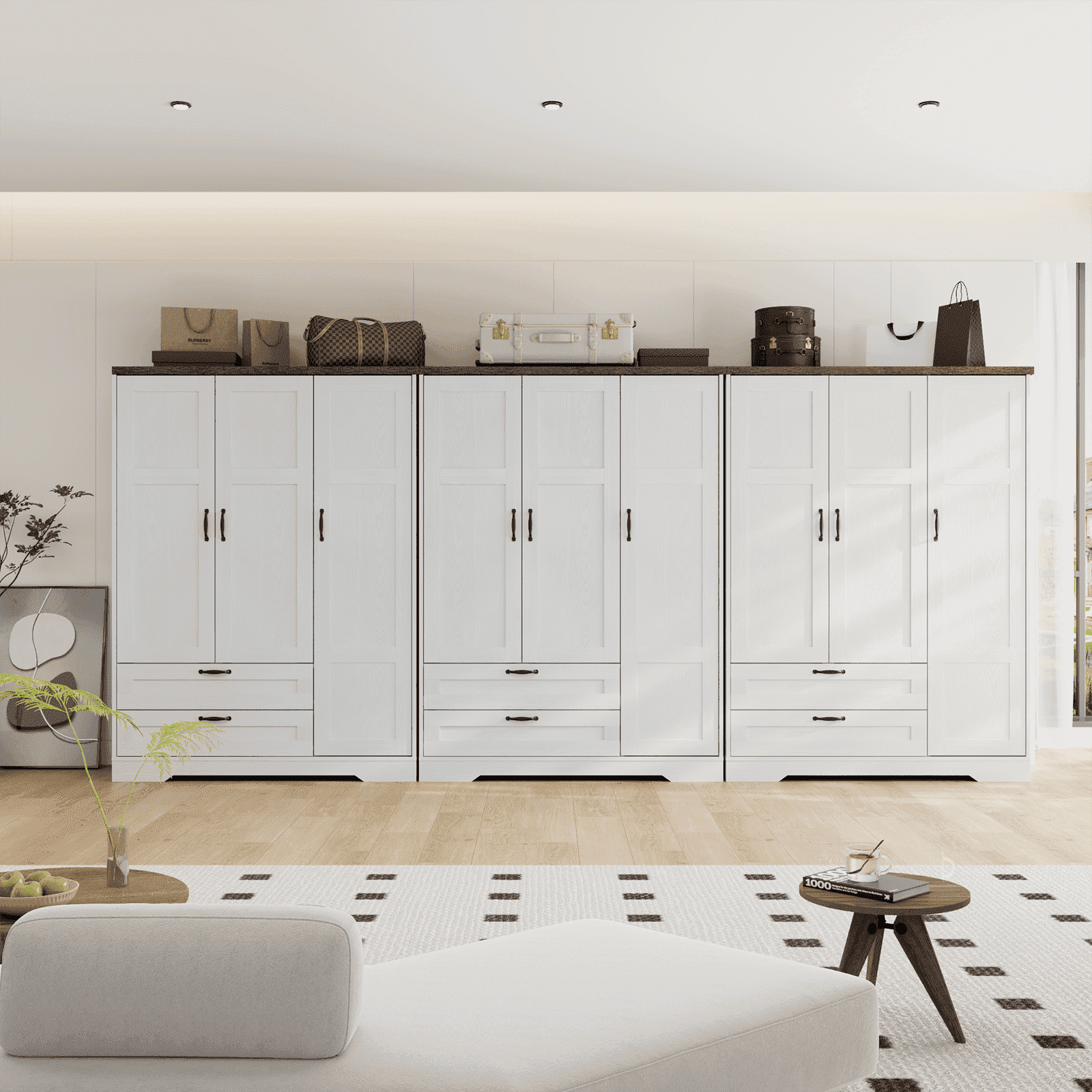 Brafabhome 71H Armoire Wardrobe Closet with 2 Drawers, Farmhouse 2 Doors Armoire Cabinet with Hanging Rod, Modern Freestanding Wardrobe Clothes Cabinet for Bedroom | Gray