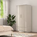 Brafabhome 67H Fluted Armoire Wardrobe Closet with Drawer, Wooden 2 Doors Wardrobe Cabinet with Hanging Rod & Adjustable Shelf for Bedroom | Whitewash