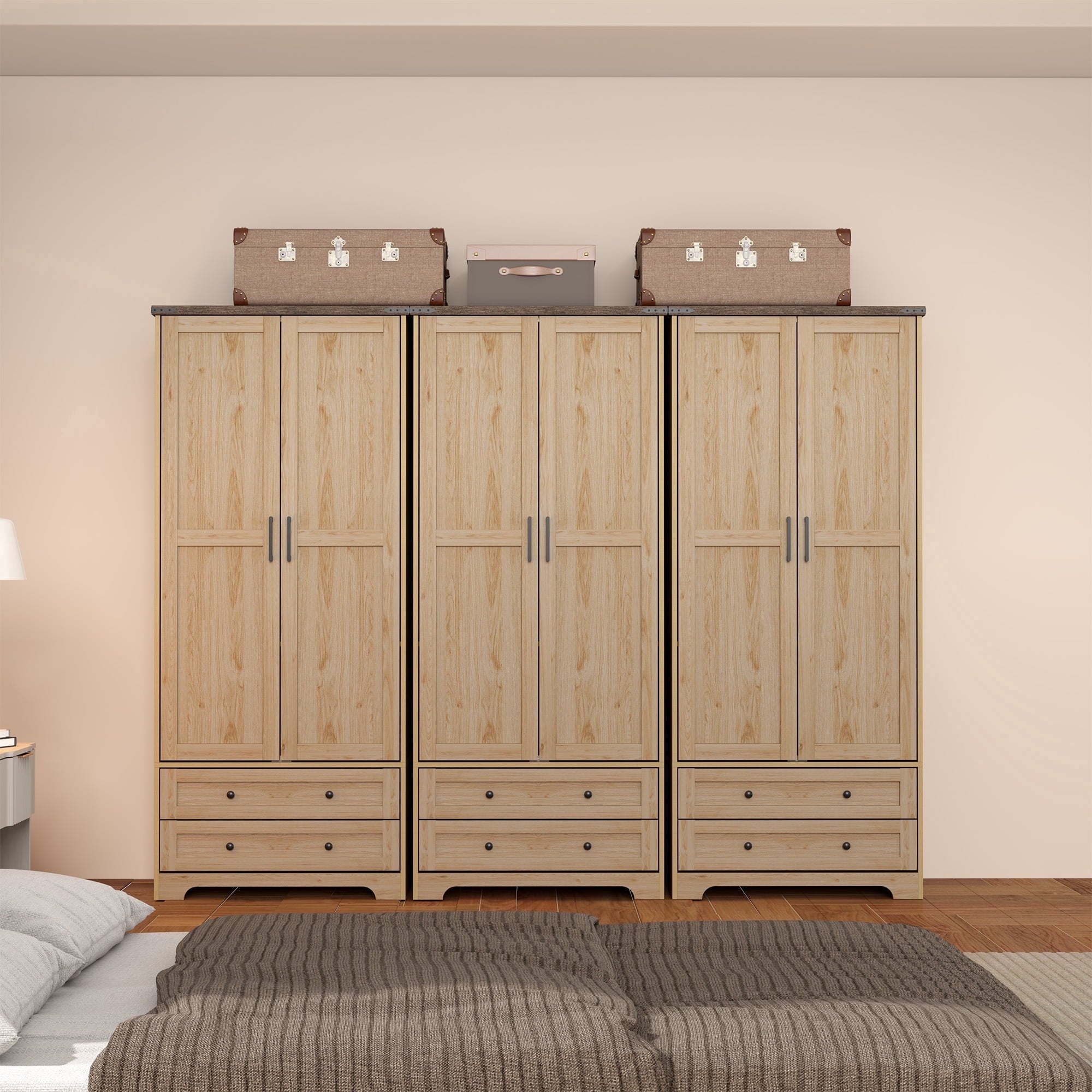 Brafabhome 71H Armoire Wardrobe Closet with 2 Drawers, Farmhouse 2 Doors Armoire Cabinet with Hanging Rod, Modern Freestanding Wardrobe Clothes Cabinet for Bedroom | Gray