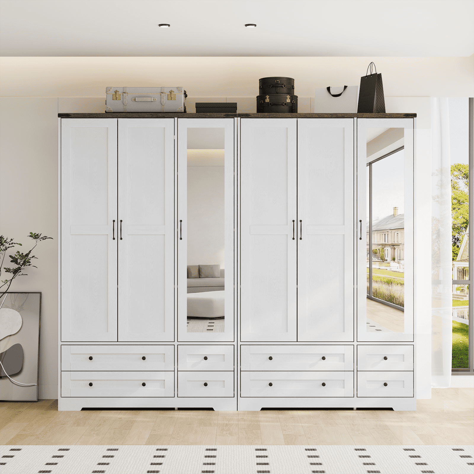 Brafabhome 71H Armoire Wardrobe Closet with 2 Drawers, Farmhouse 2 Doors Armoire Cabinet with Hanging Rod, Modern Freestanding Wardrobe Clothes Cabinet for Bedroom | Gray