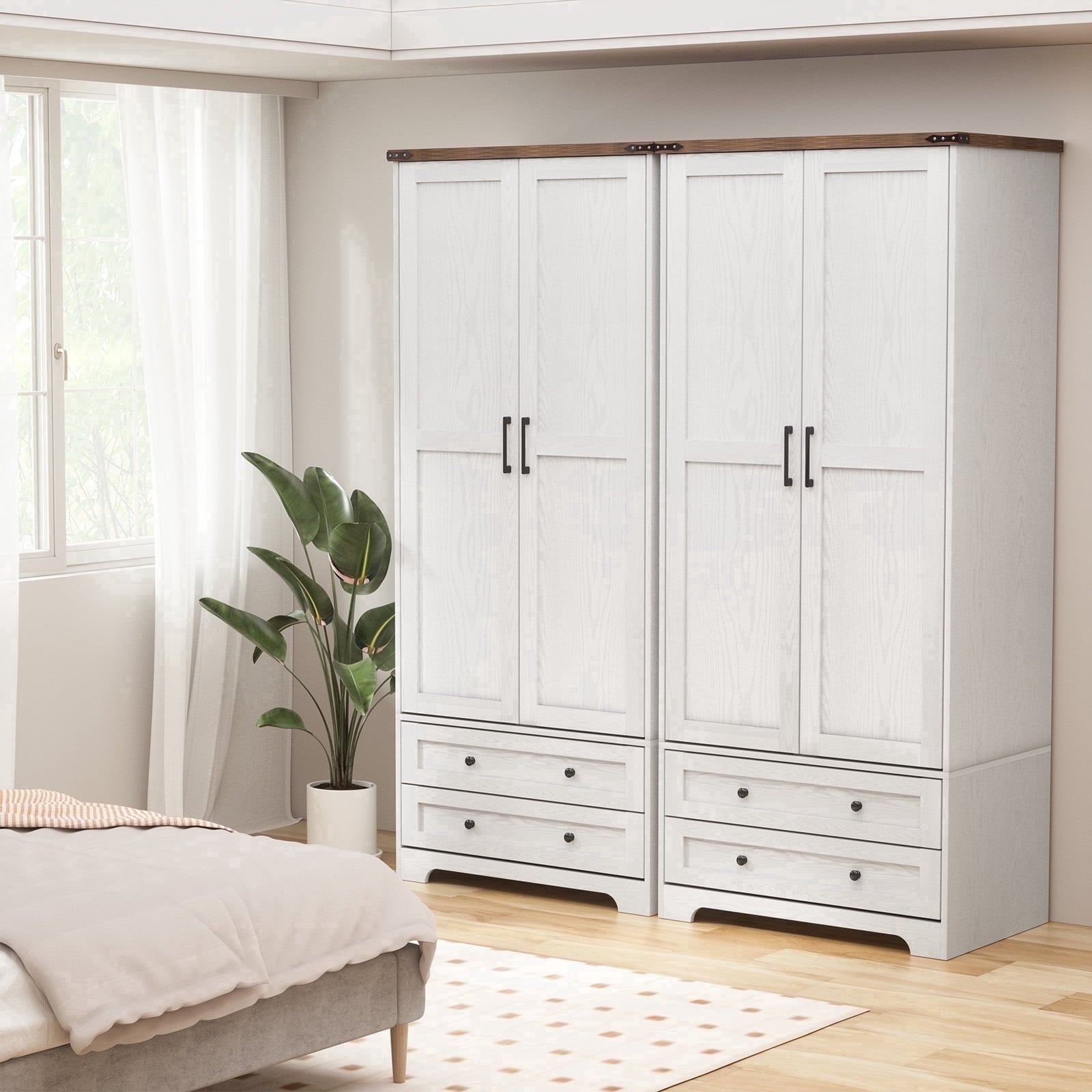 Brafabhome 71H Armoire Wardrobe Closet with 2 Drawers, Farmhouse 2 Doors Armoire Cabinet with Hanging Rod, Modern Freestanding Wardrobe Clothes Cabinet for Bedroom | Gray