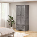 Brafabhome 71H Armoire Wardrobe Closet with 2 Drawers, Farmhouse 2 Doors Armoire Cabinet with Hanging Rod, Modern Freestanding Wardrobe Clothes Cabinet for Bedroom | Gray