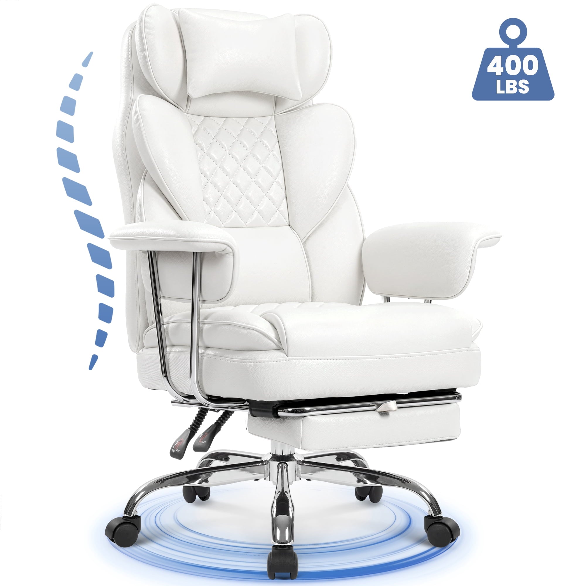 CELTOSS Executive Office Chair 400LBS, High Back Computer Chair with Arms and Footrest, Ergonomic Desk Chair with Lumbar Support, 90–135° Reclining Office Chairs for Home Work, Fabric Blue