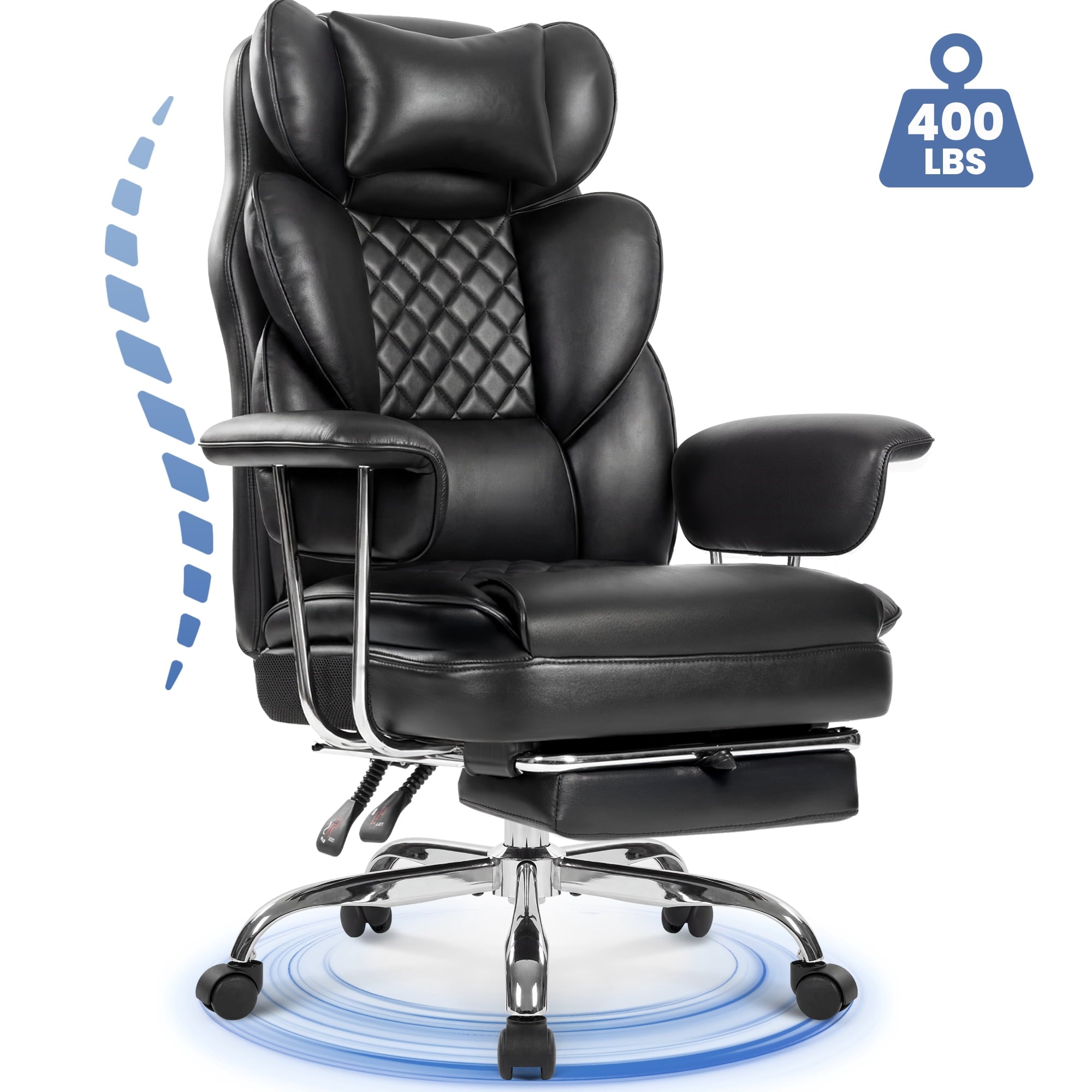 CELTOSS Executive Office Chair 400LBS, High Back Computer Chair with Arms and Footrest, Ergonomic Desk Chair with Lumbar Support, 90–135° Reclining Office Chairs for Home Work, Fabric Blue