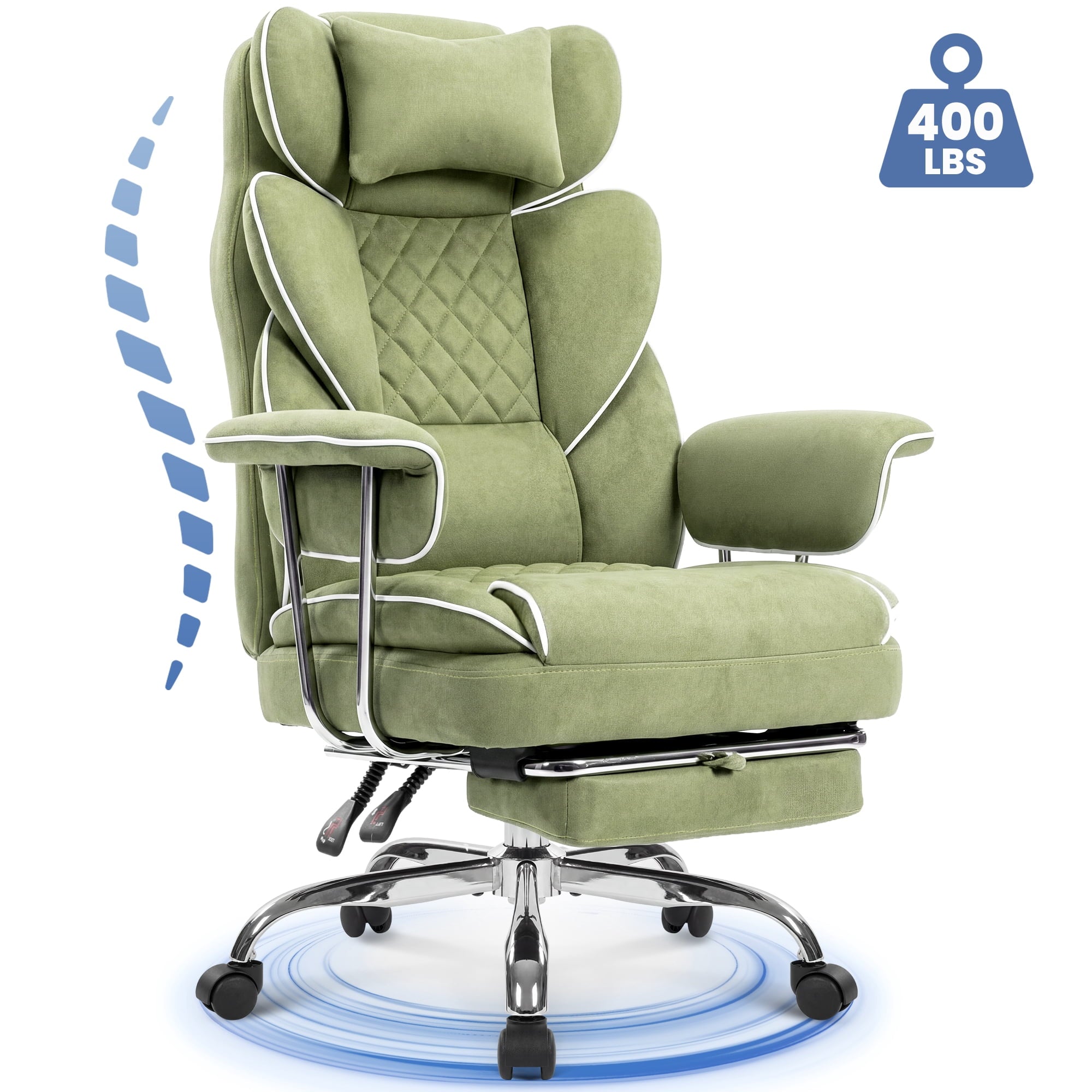 CELTOSS Executive Office Chair 400LBS, High Back Computer Chair with Arms and Footrest, Ergonomic Desk Chair with Lumbar Support, 90–135° Reclining Office Chairs for Home Work, Fabric Blue