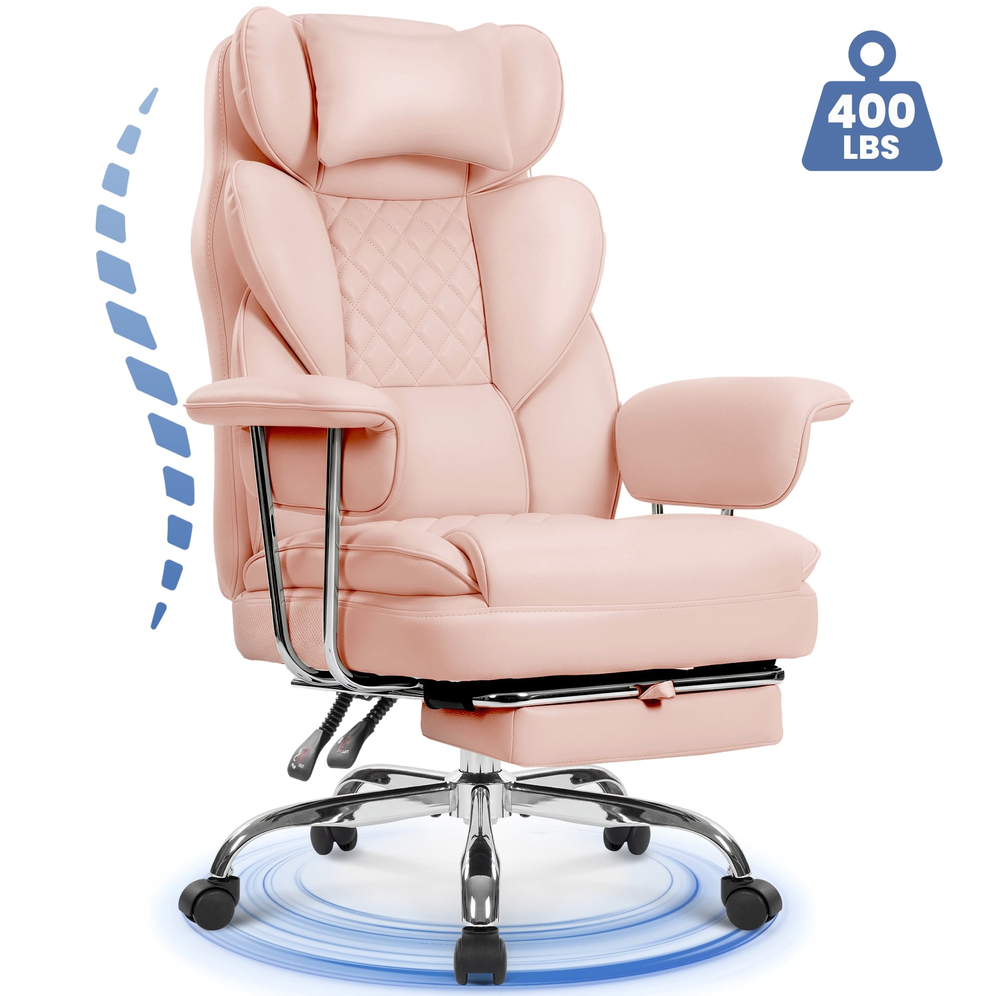 CELTOSS Executive Office Chair 400LBS, High Back Computer Chair with Arms and Footrest, Ergonomic Desk Chair with Lumbar Support, 90–135° Reclining Office Chairs for Home Work, Fabric Blue