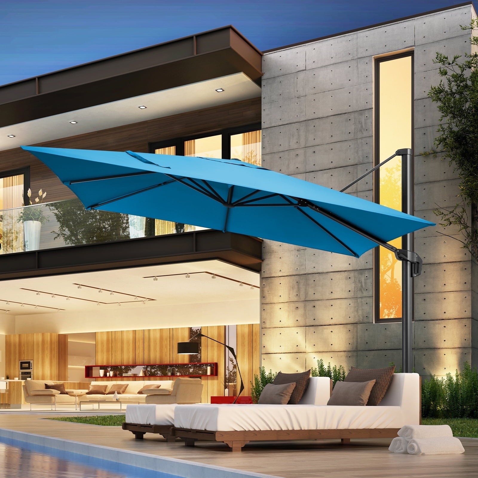 COBIZI 10x10ft Patio Cantilever Umbrella Double Roof Large Rectangular Deck Offset Umbrellas, Square Outdoor Patio Umbrella with 360°Rotation & Heavy-Duty Aluminum Frame,for Poolside Garden,Beige