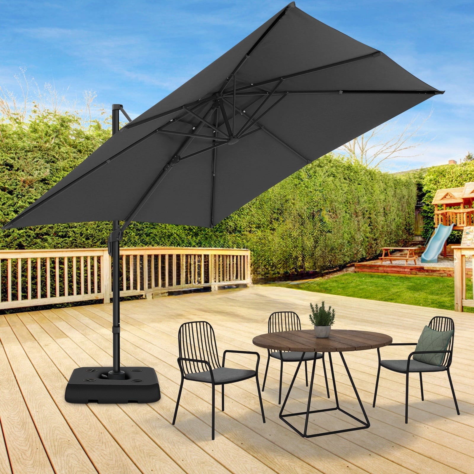 COBIZI 10x10 Offset Hanging Market Patio Umbrella with Easy Tilt Adjustment, Double Roof Cantilever Umbrella Aluminum Umbrella with 360-degree Rotation for Garden Deck Pool Patio, Gray