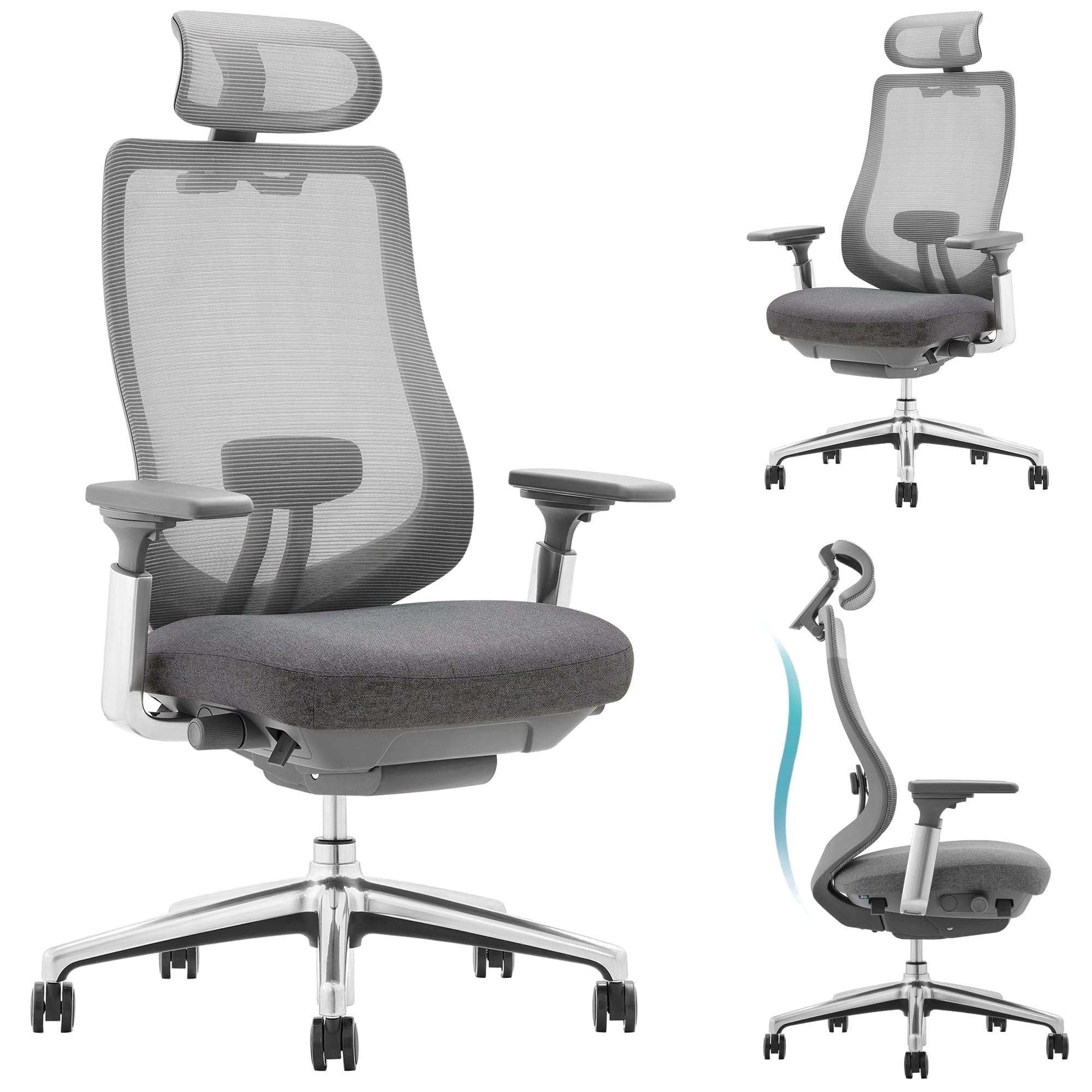 COLAMY ATLAS-01 Ergonomic Office Chair, High Back Office Executive Desk Chair, Mesh Office Chair Lumbar Support with Adjustable Headrest and 4D Arms, Slide Seat, Tilt Lock-Darkgrey