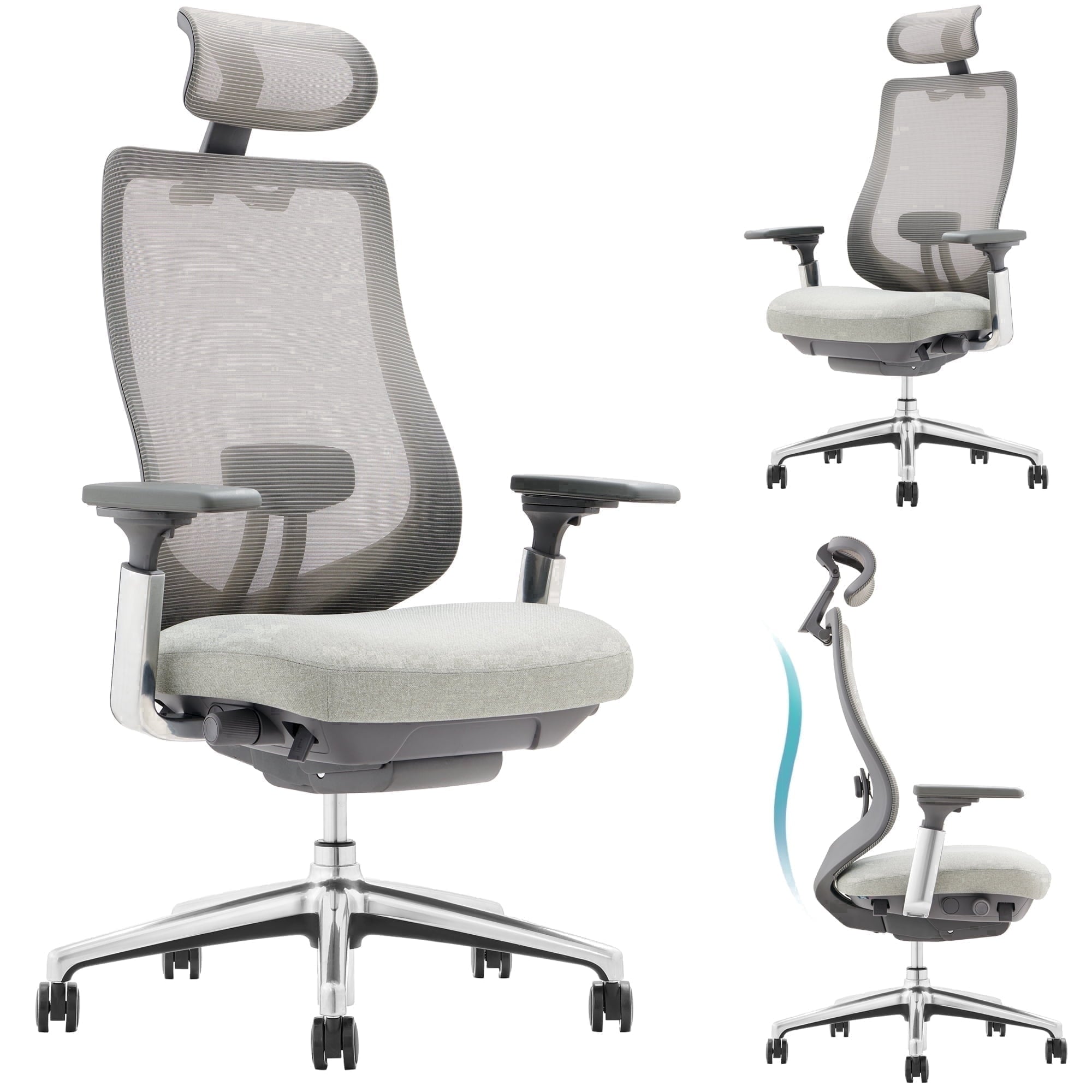 COLAMY ATLAS-01 Ergonomic Office Chair, High Back Office Executive Desk Chair, Mesh Office Chair Lumbar Support with Adjustable Headrest and 4D Arms, Slide Seat, Tilt Lock-Darkgrey