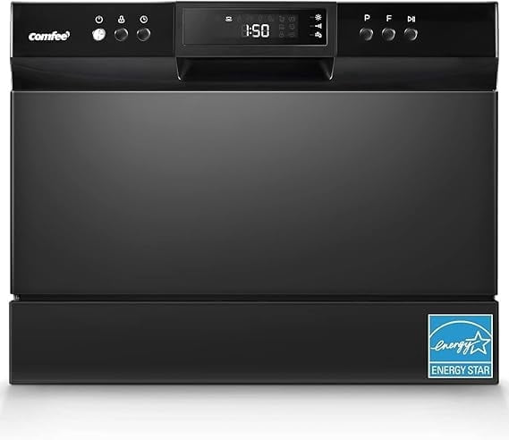 COMFEE' Energy Star Countertop Dishwasher, 6 Place Settings & 8 Programs, Speed/Baby-Care/Eco/Glass, Black