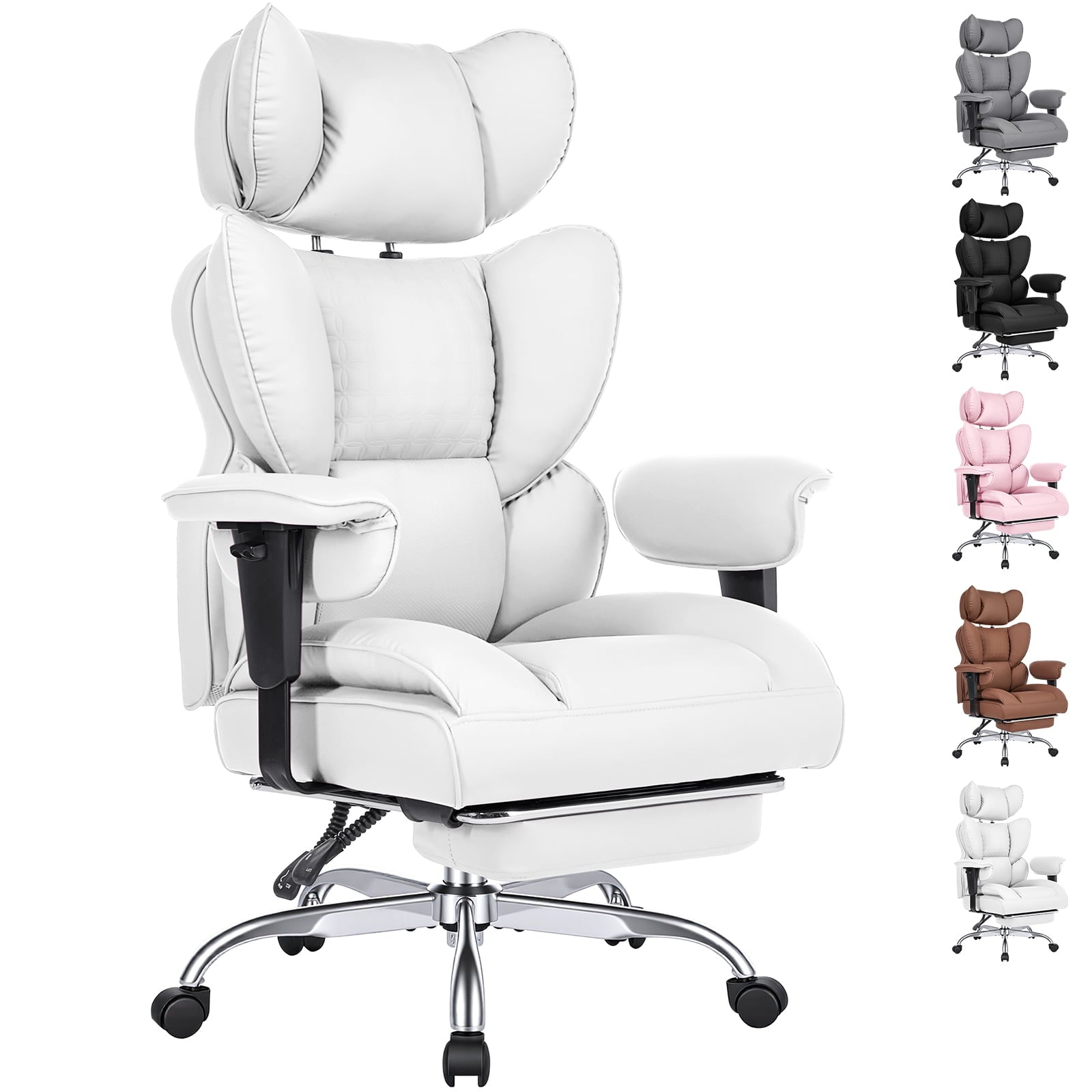 CONCETTA Ergonomic Office Chair 400LBS for Big & Tall, Heavy Duty Desk Chair with Reclining Back, Footrest, Luxurious PU Leather, Black