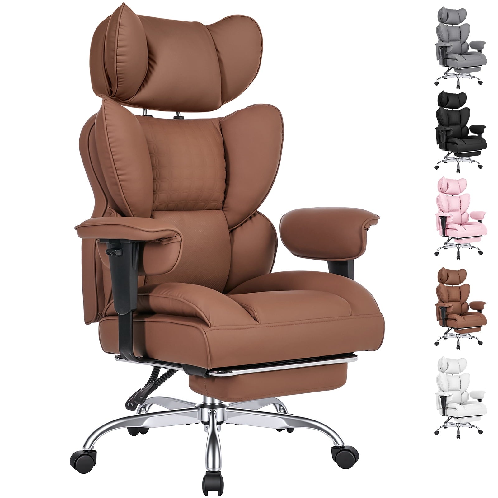 CONCETTA Ergonomic Office Chair 400LBS for Big & Tall, Heavy Duty Desk Chair with Reclining Back, Footrest, Luxurious PU Leather, Black