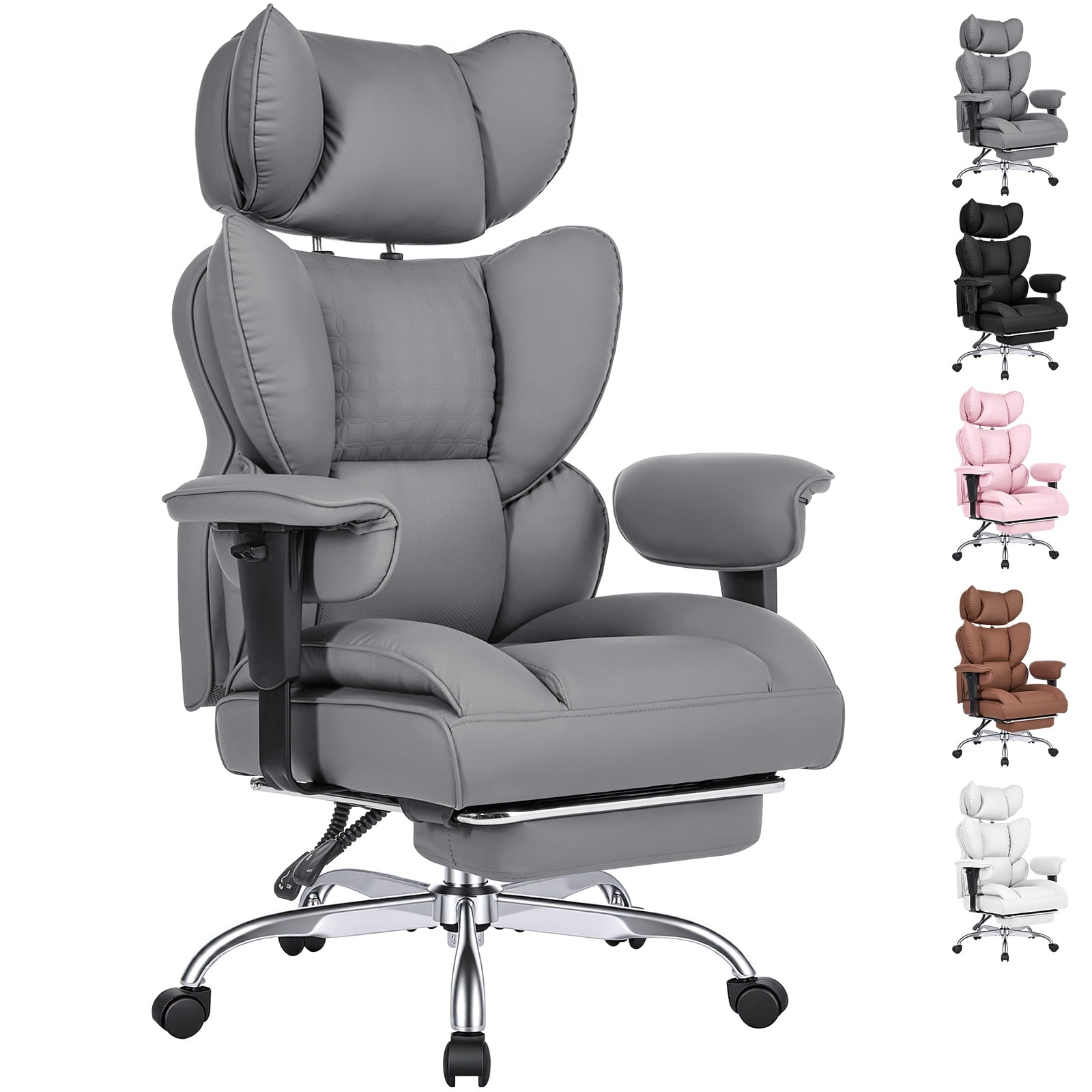 CONCETTA Ergonomic Office Chair 400LBS for Big & Tall, Heavy Duty Desk Chair with Reclining Back, Footrest, Luxurious PU Leather, Black