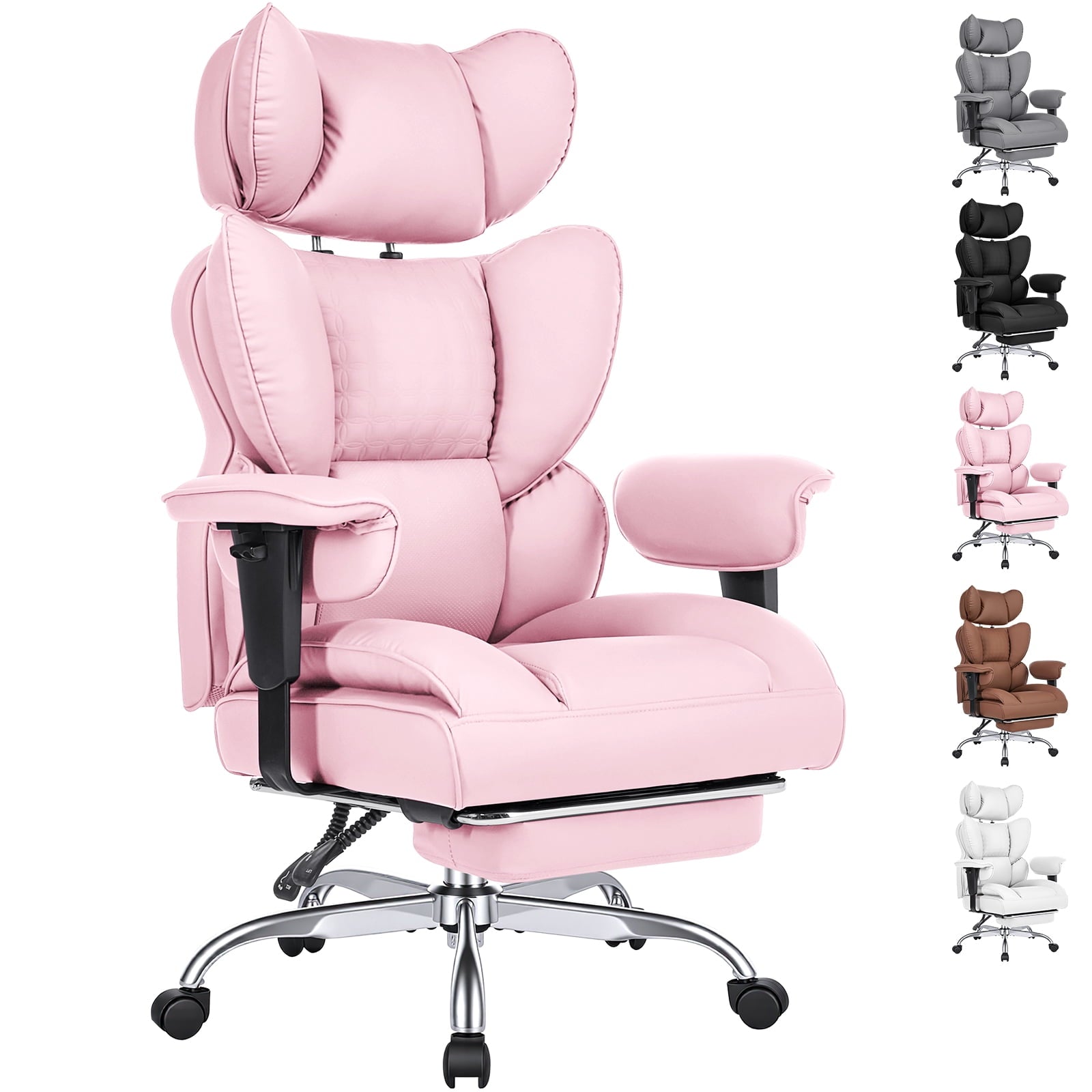 CONCETTA Ergonomic Office Chair 400LBS for Big & Tall, Heavy Duty Desk Chair with Reclining Back, Footrest, Luxurious PU Leather, Black