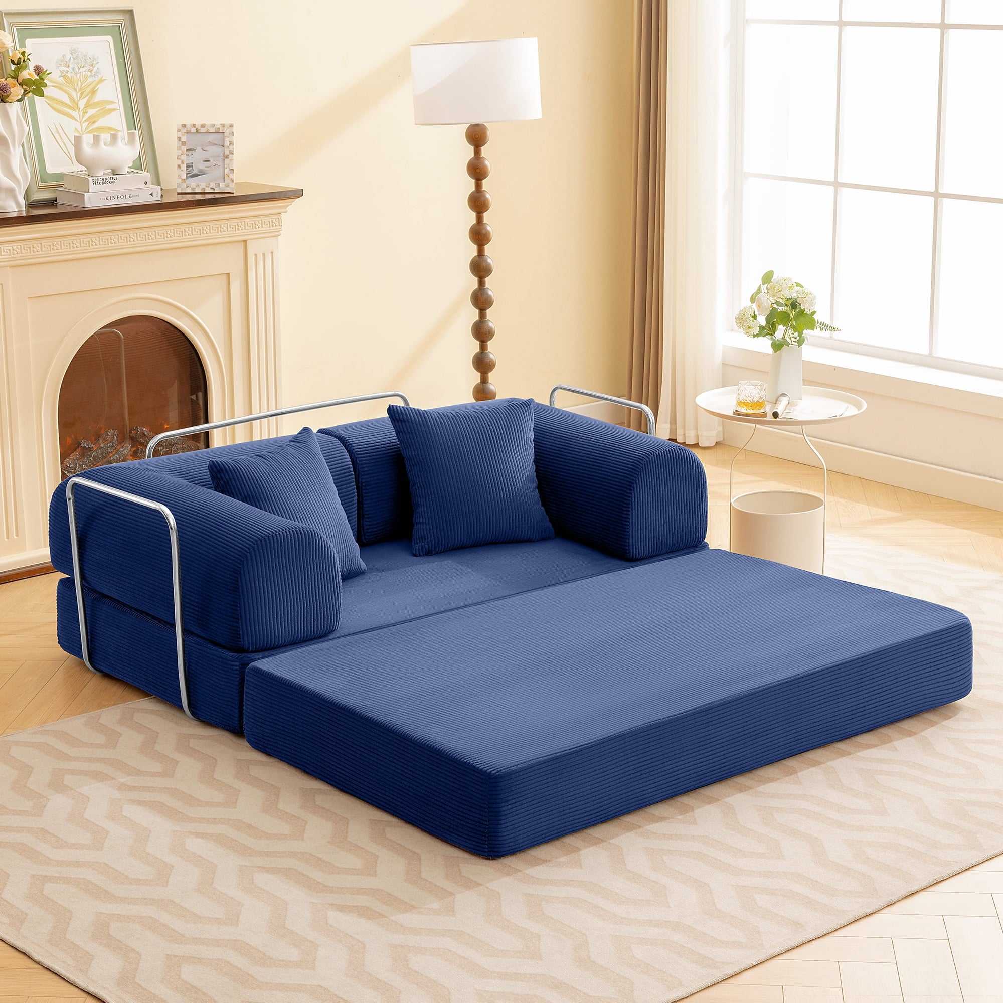 COOLHUT 63 W Combination Sofa, High Rebound Density Foam Sofa Couch, Two Forms Floor Couch Three Seats Sofa Bed for Living Room, Bedroom, Green
