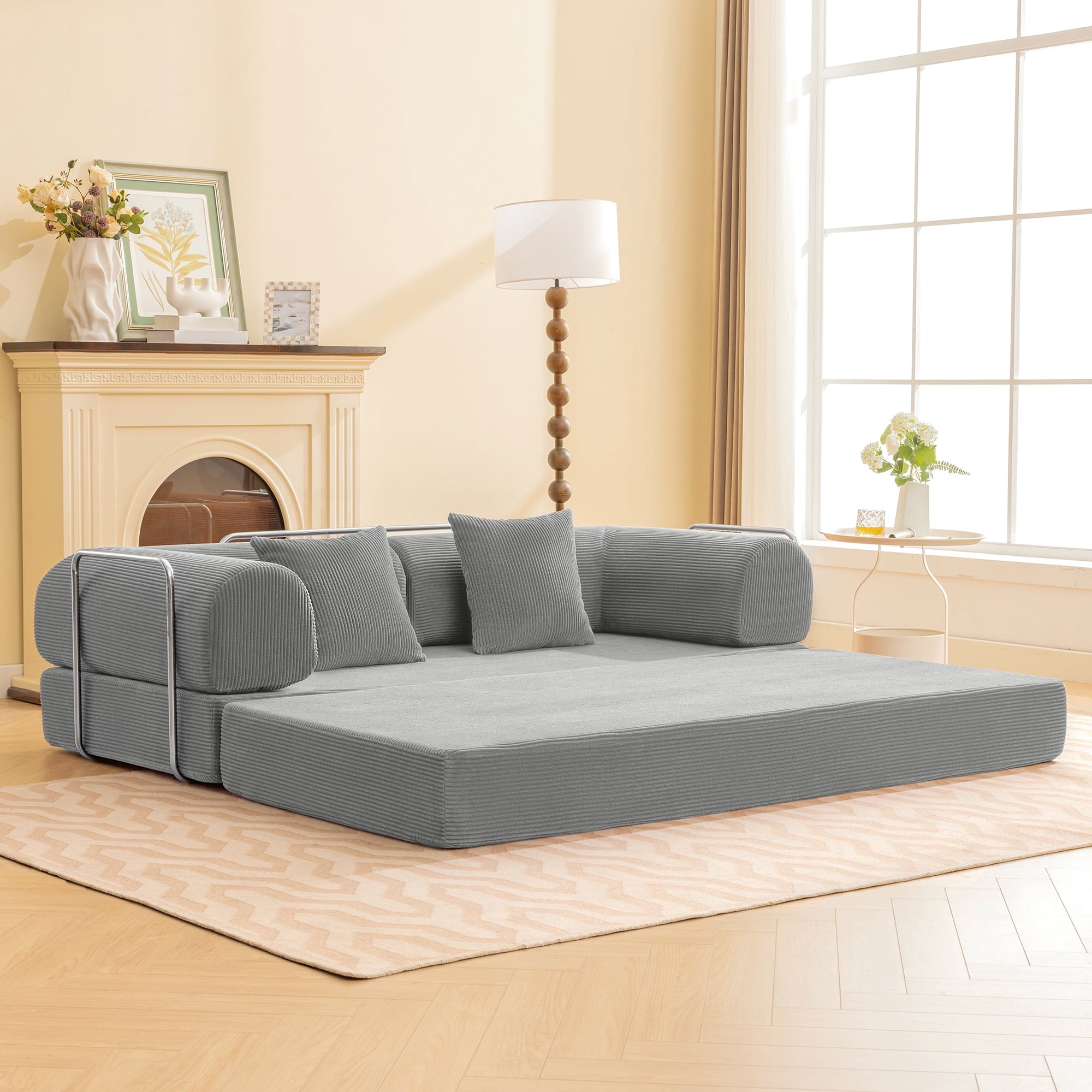 COOLHUT 63 W Combination Sofa, High Rebound Density Foam Sofa Couch, Two Forms Floor Couch Three Seats Sofa Bed for Living Room, Bedroom, Green