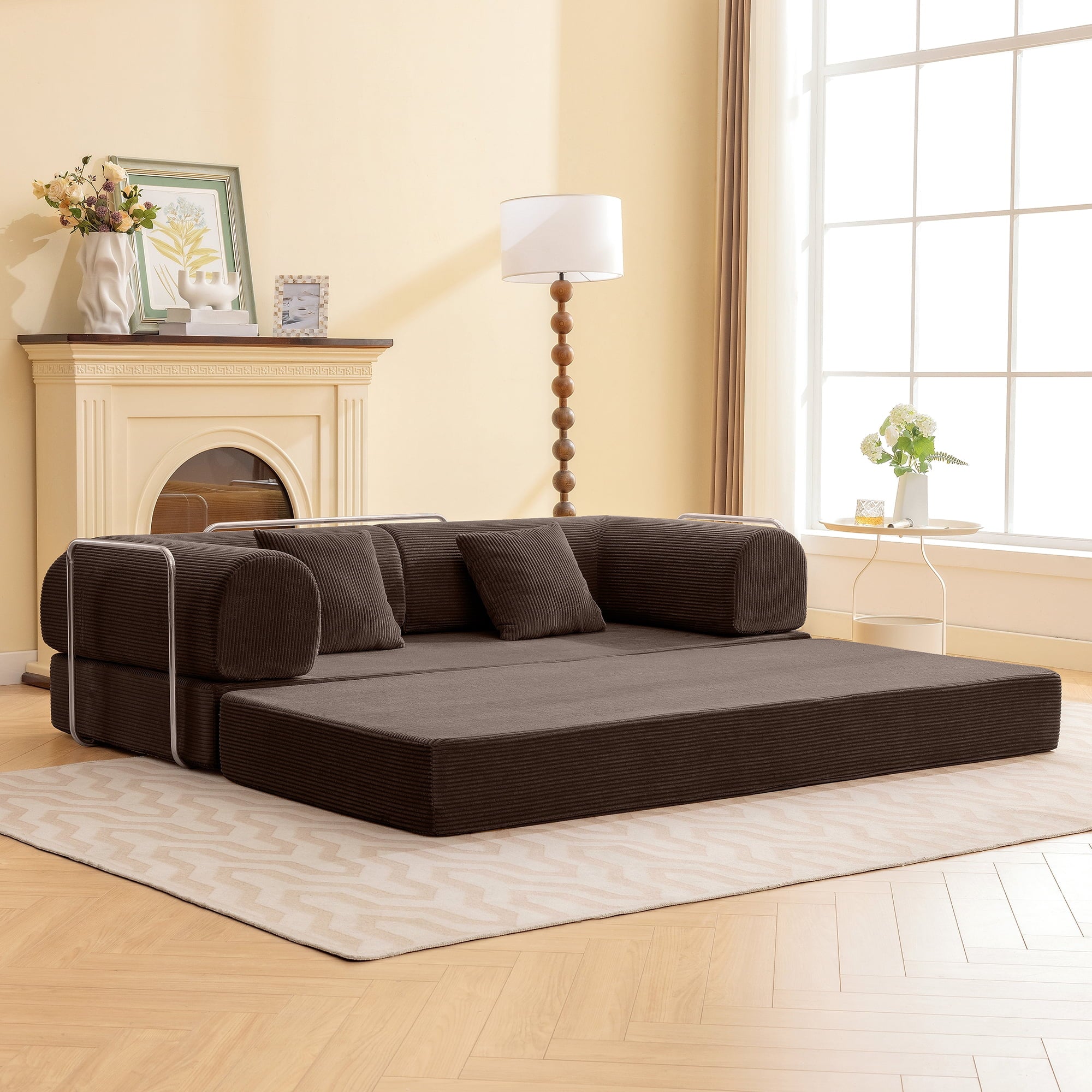 COOLHUT 63 W Combination Sofa, High Rebound Density Foam Sofa Couch, Two Forms Floor Couch Three Seats Sofa Bed for Living Room, Bedroom, Green
