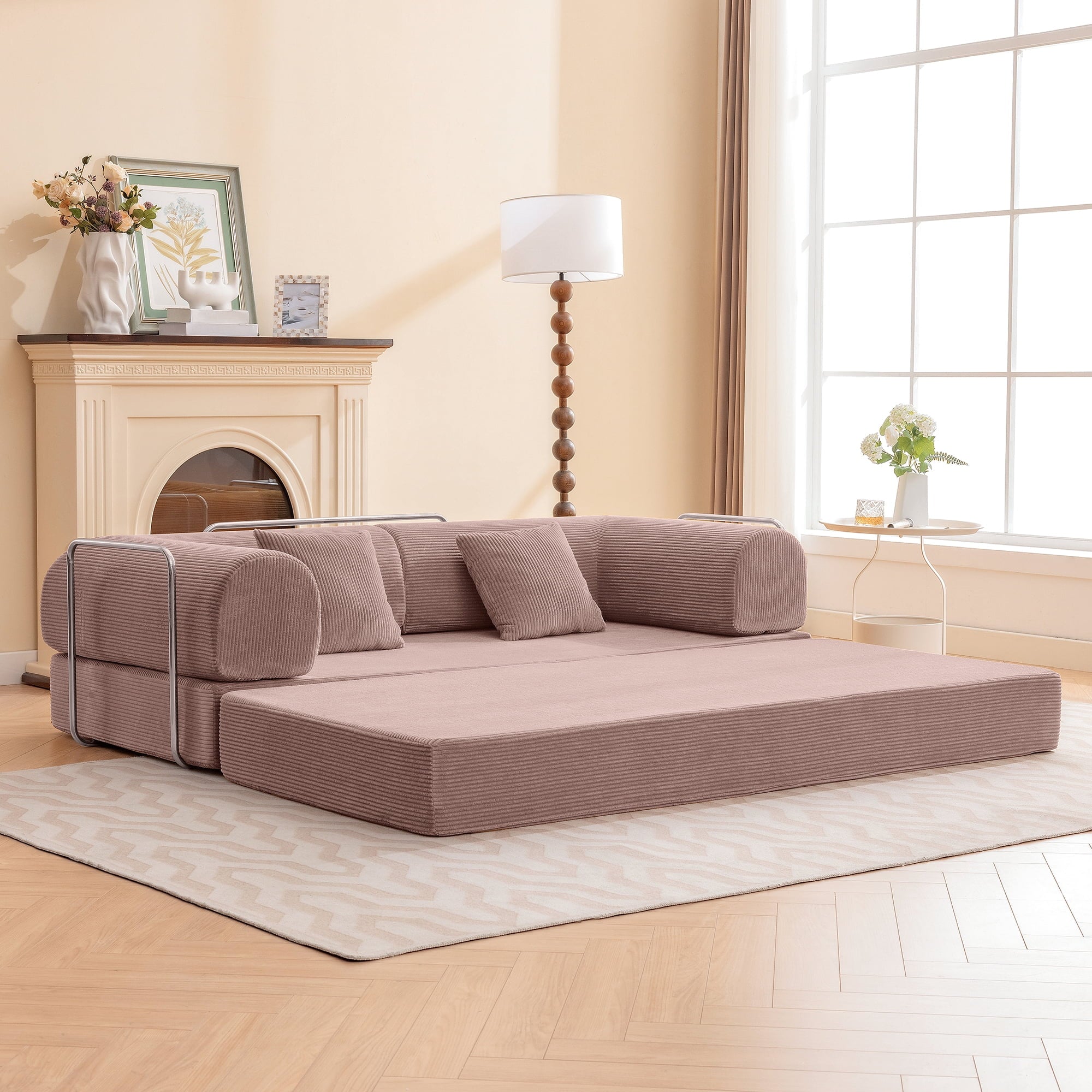 COOLHUT 63 W Combination Sofa, High Rebound Density Foam Sofa Couch, Two Forms Floor Couch Three Seats Sofa Bed for Living Room, Bedroom, Green
