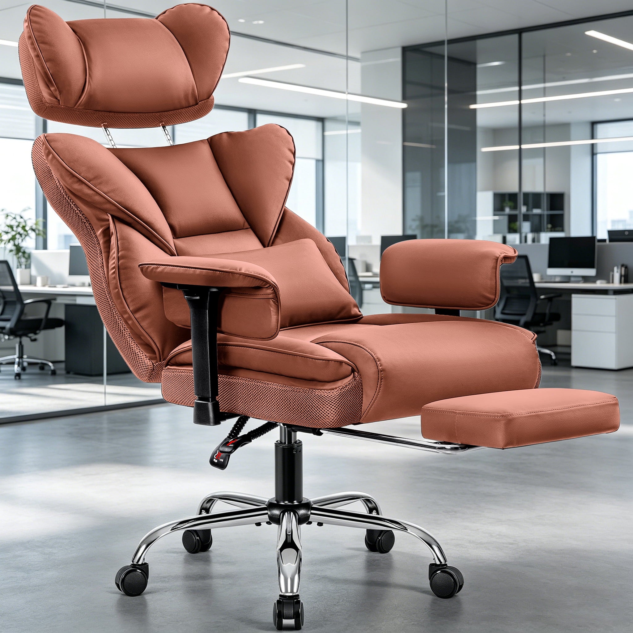 COOLHUT Big and Tall PU Leather Office Chair with Adjustable Headrest & Footrest, Executive Computer Desk Chair with 3D Adjustable Padded Armrest, Ergonomic Office Chair with Lumbar Support, Black