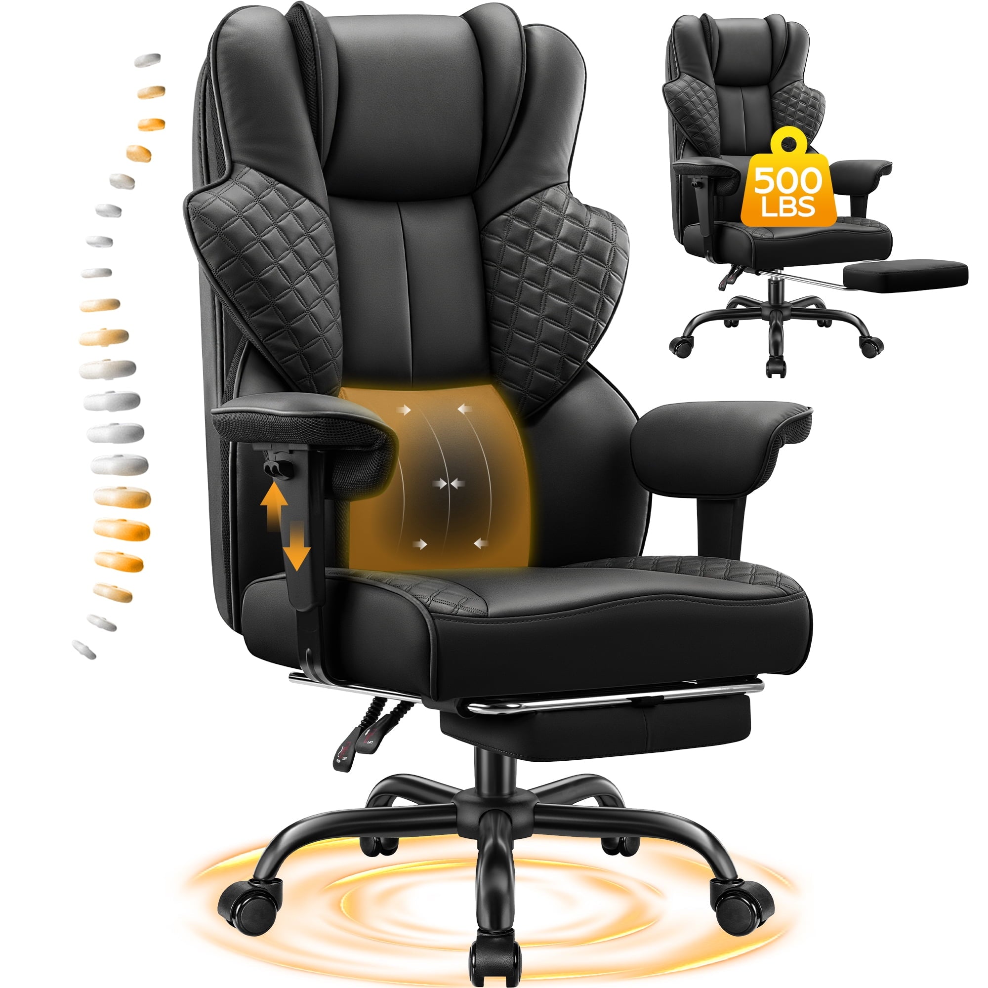 COOLHUT Big and Tall Office Chair 500lbs, Heavy Duty Ergonomic Office Desk Chair with Deluxe Embossing PU Leather with Footrest, Executive Gaming Chair with Lumbar Support, Brown