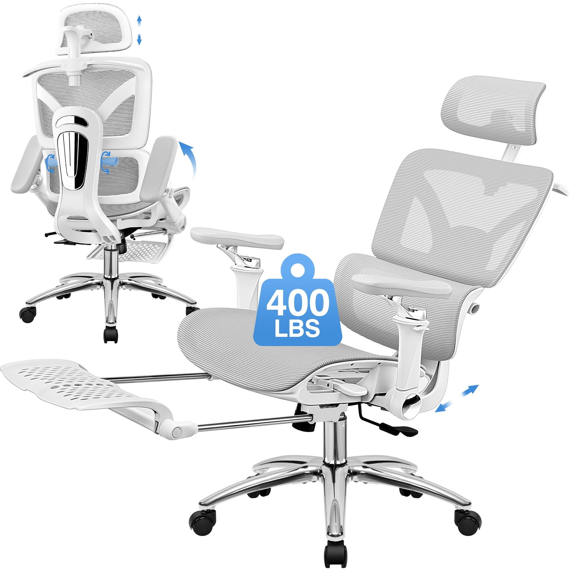 COOLHUT Ergonomic Mesh Office Chair with Footrest, Big and Tall Computer Desk Chair with Adjustable Lumbar Support, Headrest and Armrest, High Back Home Office Chair for Workspace, 300LBS, Black