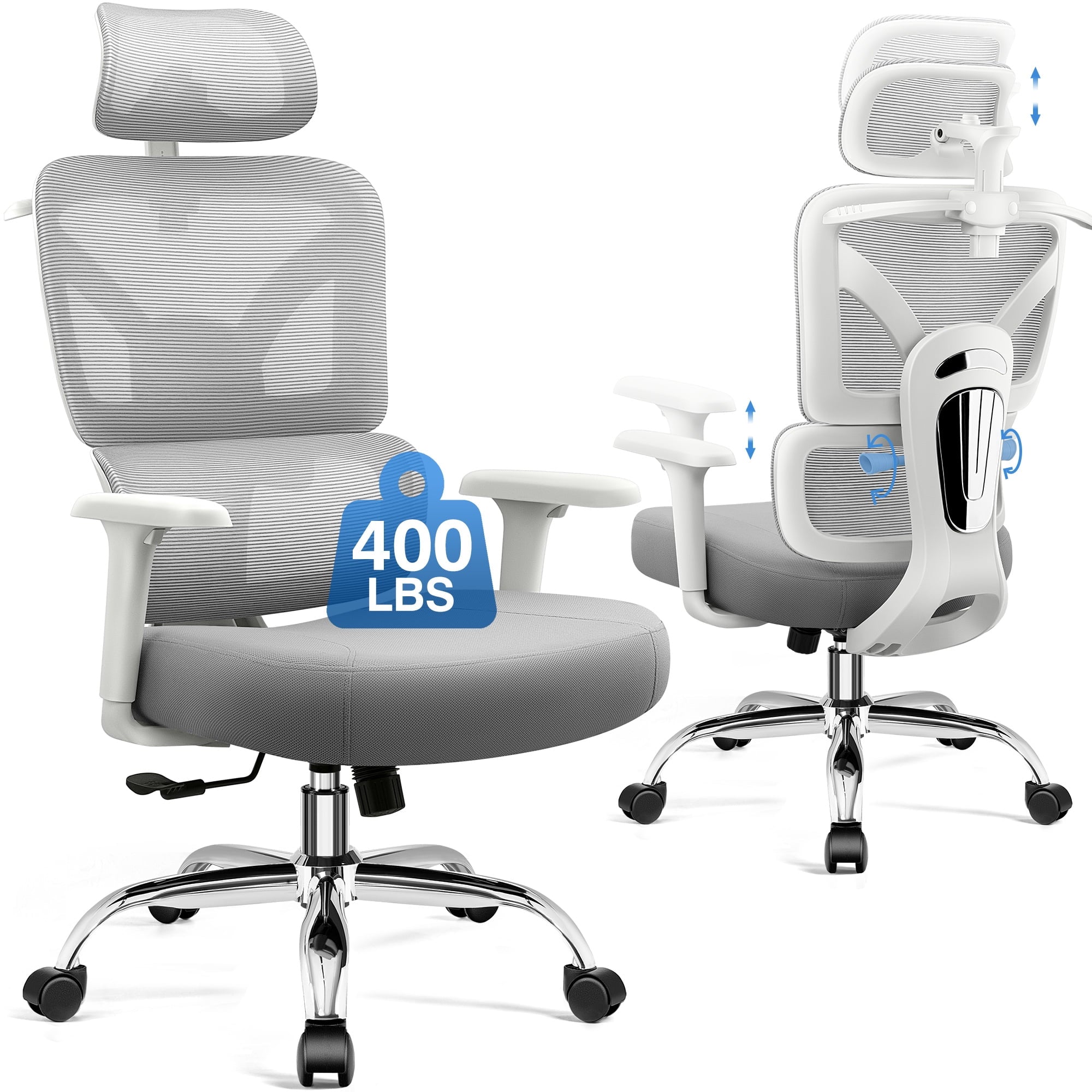 COOLHUT Ergonomic Mesh Office Chair with Footrest, Big and Tall Computer Desk Chair with Adjustable Lumbar Support, Headrest and Armrest, High Back Home Office Chair for Workspace, 300LBS, Black