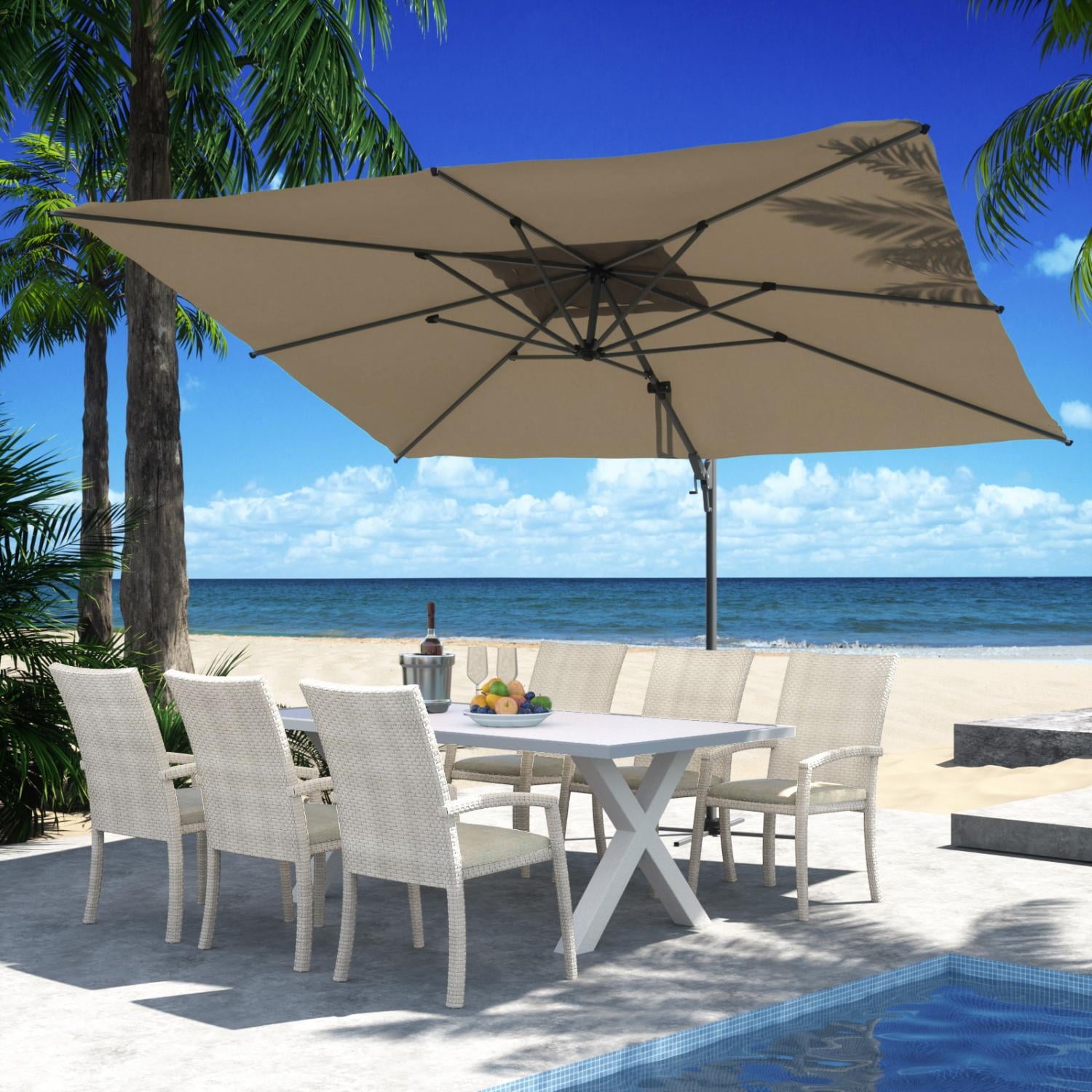 COSIEST 10FT Cream Double Top Cantilever Outdoor Umbrellas, Large Square Windproof Patio Umbrella for Garden, Deck, Pool